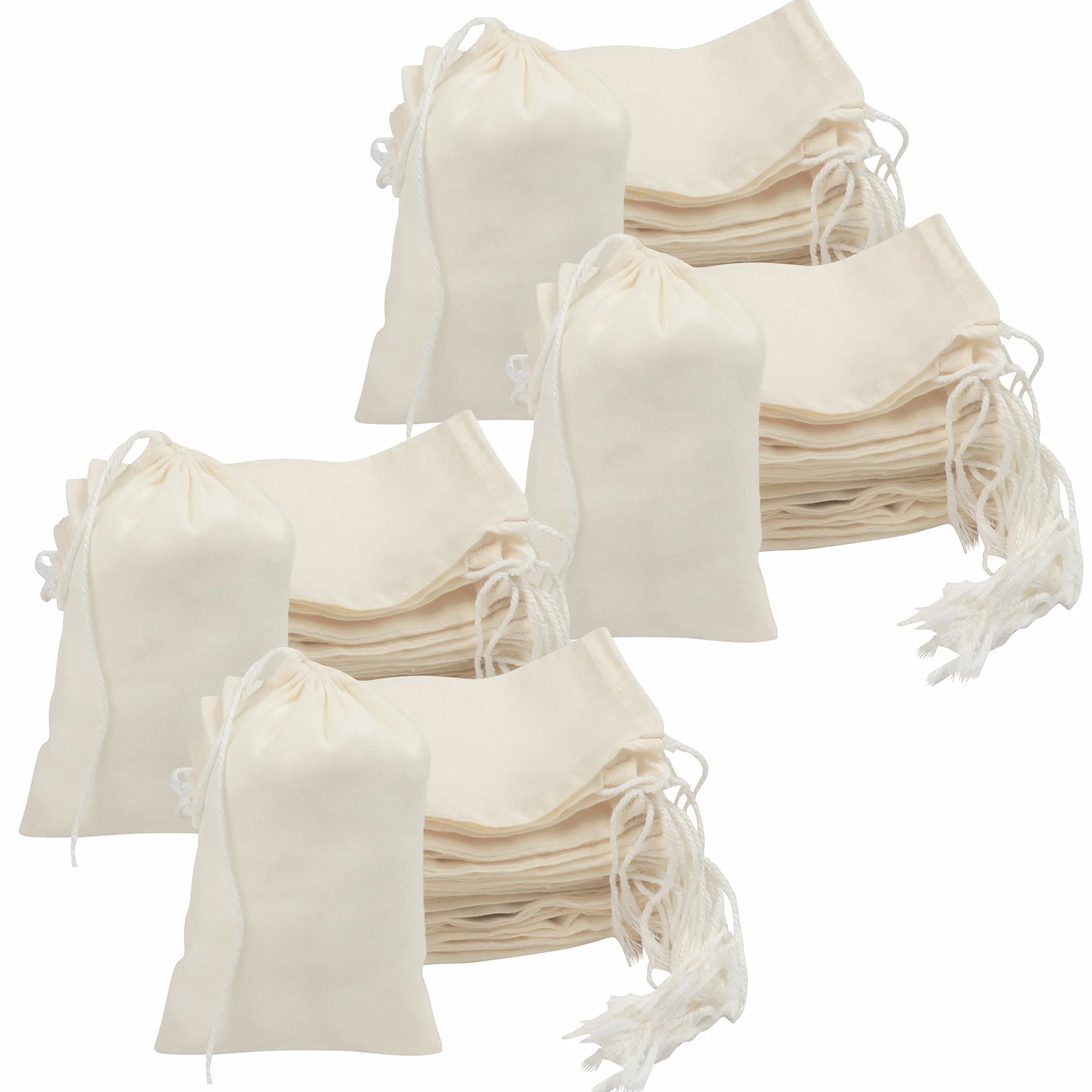 Belle Vous 100 sztuk małych naturalnych bawełnianych muślinowych worków do przechowywania produktów - 10 x 15 cm / 4 x 6 cali - torba na prezent ślubny i imprezowy i woreczek rzemieślniczy