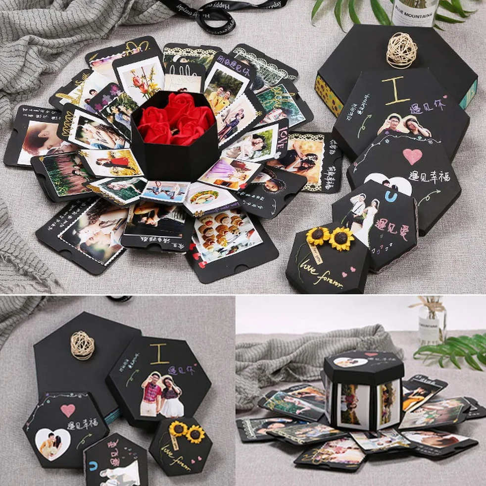Pudełko niespodzianka, DIY, ręcznie robiony album ze zdjęciami, scrapbooking, prezent na urodziny, walentynki, ślub, Boże Narodzenie