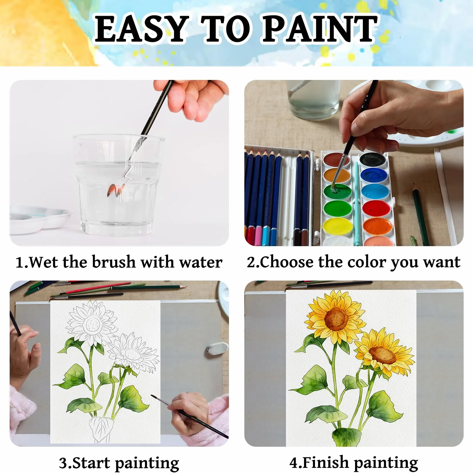 Kalysky Kolorowanki akwarelowe dla dorosłych, zestaw 3 sztuk, akwarela dla początkujących, motywy kwiatów, zwierząt i wazonów, A4 (28 x 21,5 cm), 160 g/m², teksturowany gruby papier