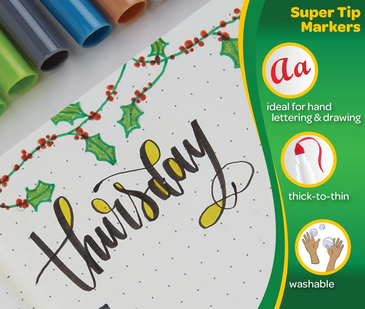 Crayola SuperTips – Zmywalne markery z końcówką stożkową do rysowania i letteringu