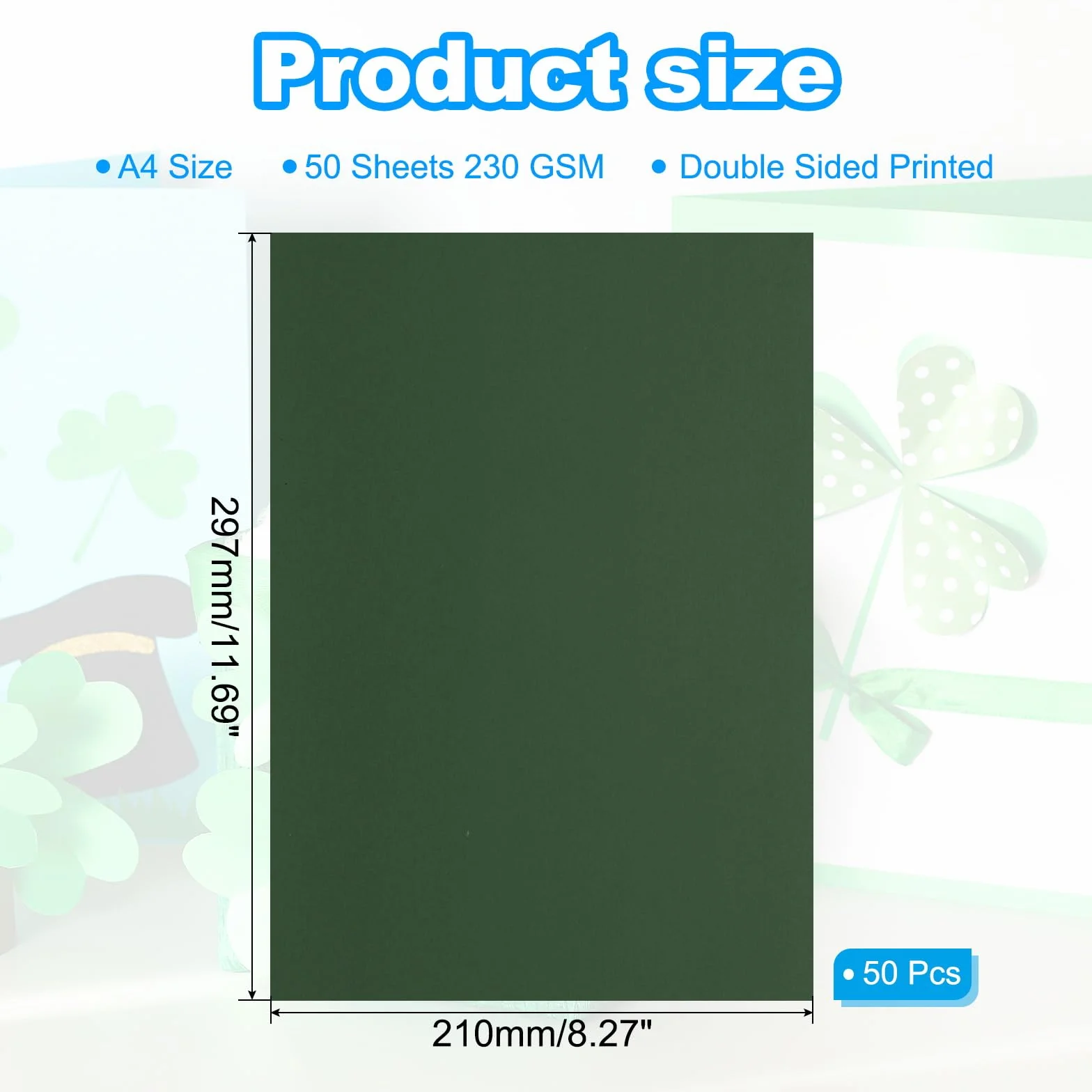 PATIKIL 50 arkuszy kolorowego kartonu, format A4 230 g/m2 gruby karton drukowany kolorowy papier do samodzielnego scrapbookingu tworzenia kart, ciemnozielony