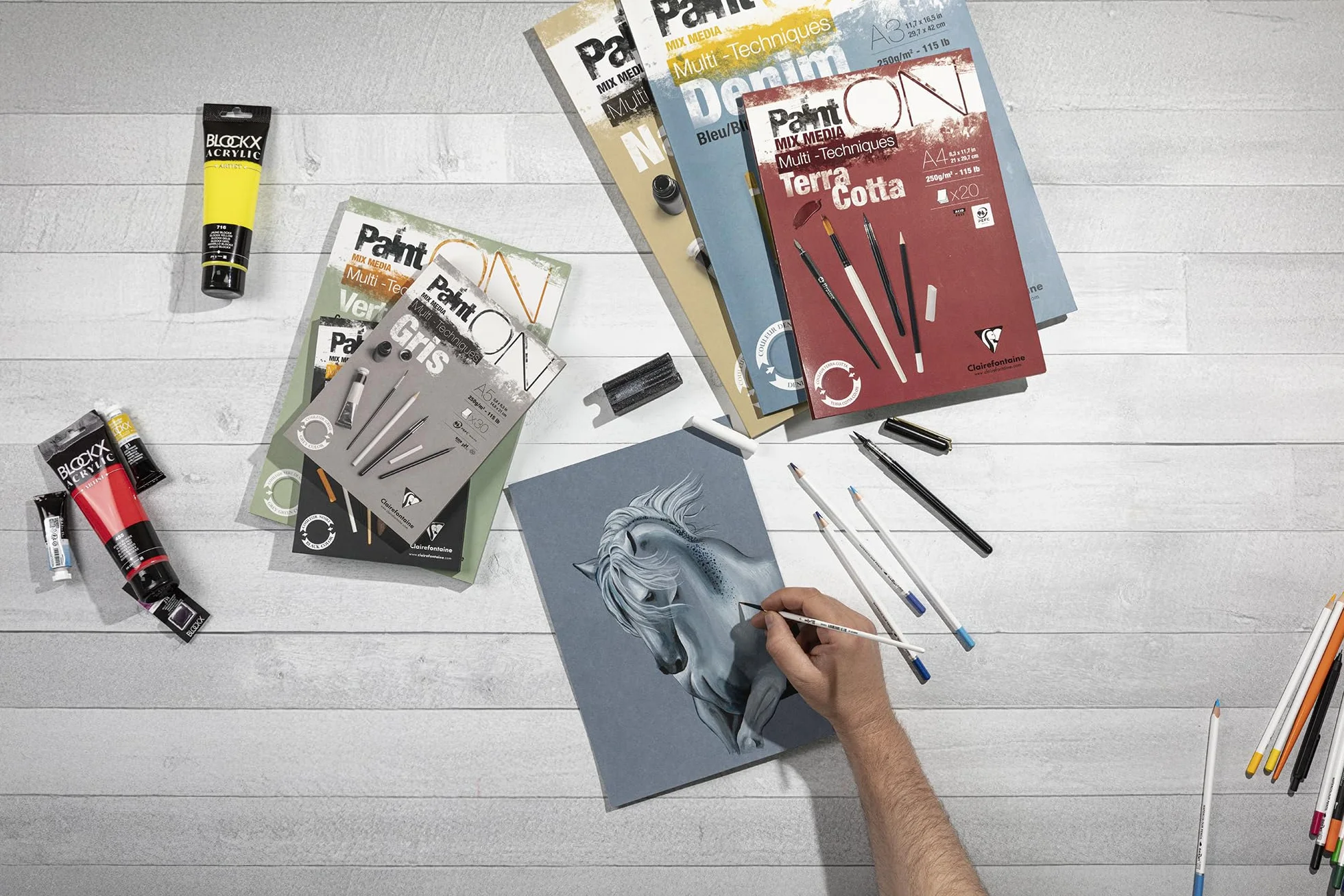 Clairefontaine 975809C – Blok rysunkowy PaintON Multi-techniques – 30 arkuszy papieru do technik mieszanych o lekko szorstkiej fakturze – Szary – A4 21x29,7 cm, 250 g