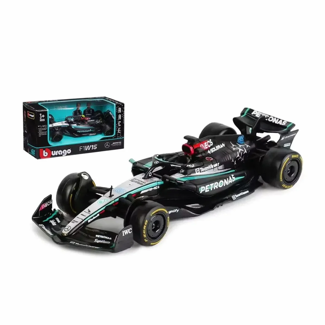 Bburago - Mercedes AMG Petronas W15 George Russell #63 2024 - Realistyczny model samochodu w skali 1:43, prowadzony przez George'a Russella, oficjalna licencja Mercedes, zalecany wiek od 3 lat