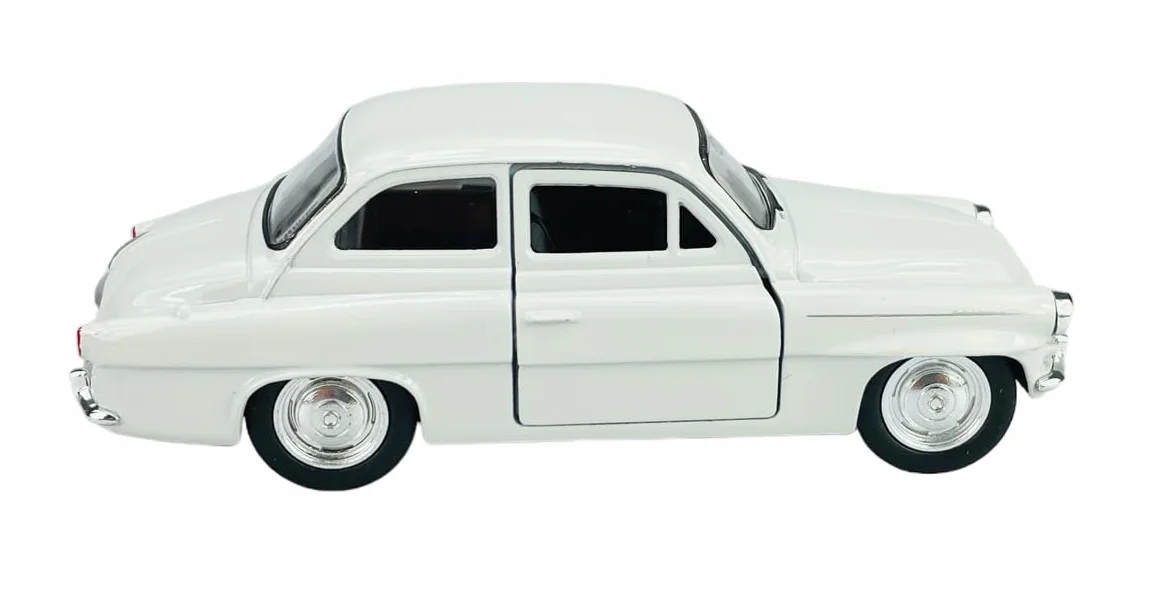 Welly model samochodu, kompatybilny z Skoda Octavia 1959, biały, ok. 1/34-1/39, metalowy odlew w skrzynce