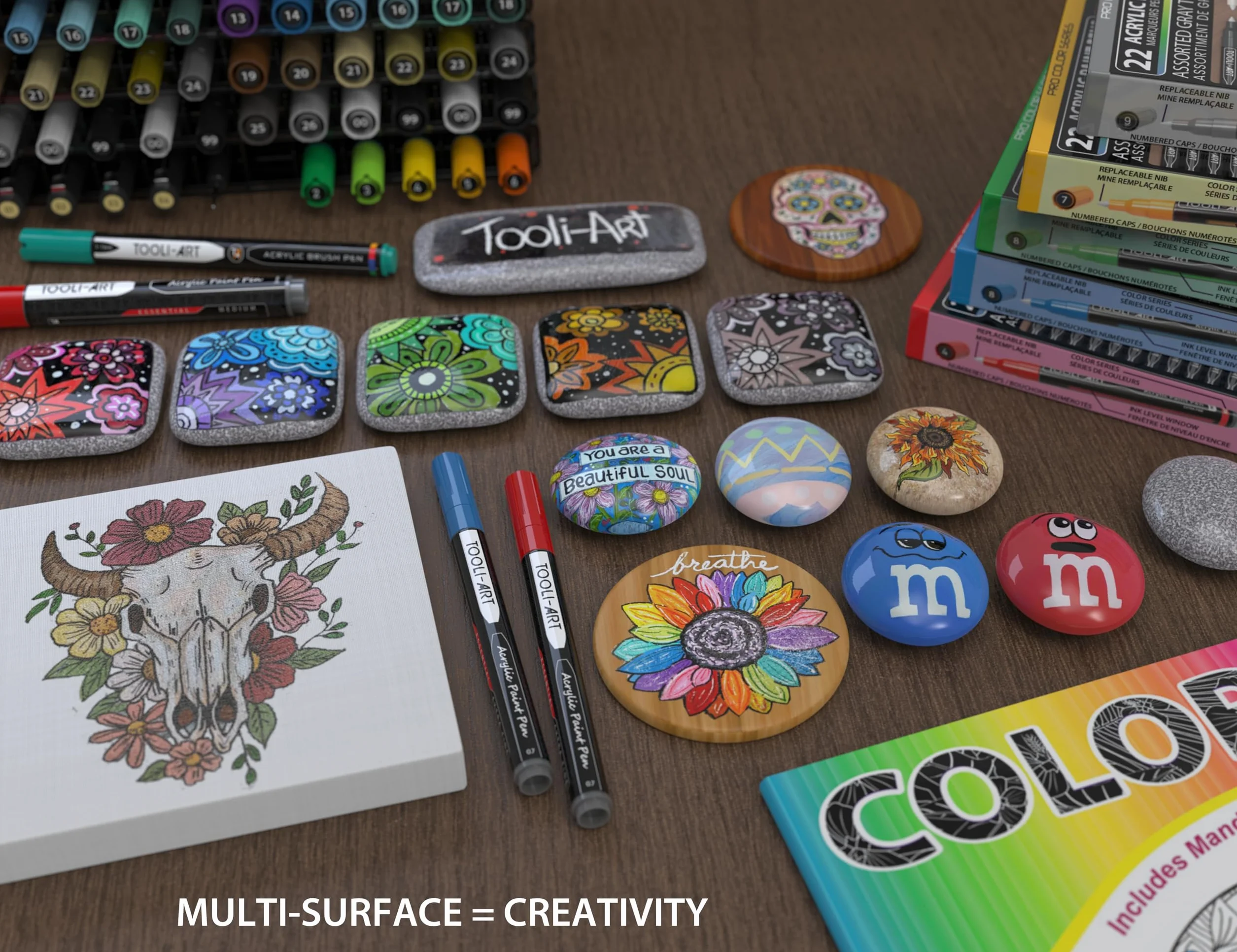 TOOLI-ART Zestaw markerów akrylowych, 22 różne zielone markery z serii Pro Color, 0,7 mm, bardzo cienka końcówka do malowania skalnego, szkła, kubków, drewna, metalu, płótna, DIY, nietoksyczne, na