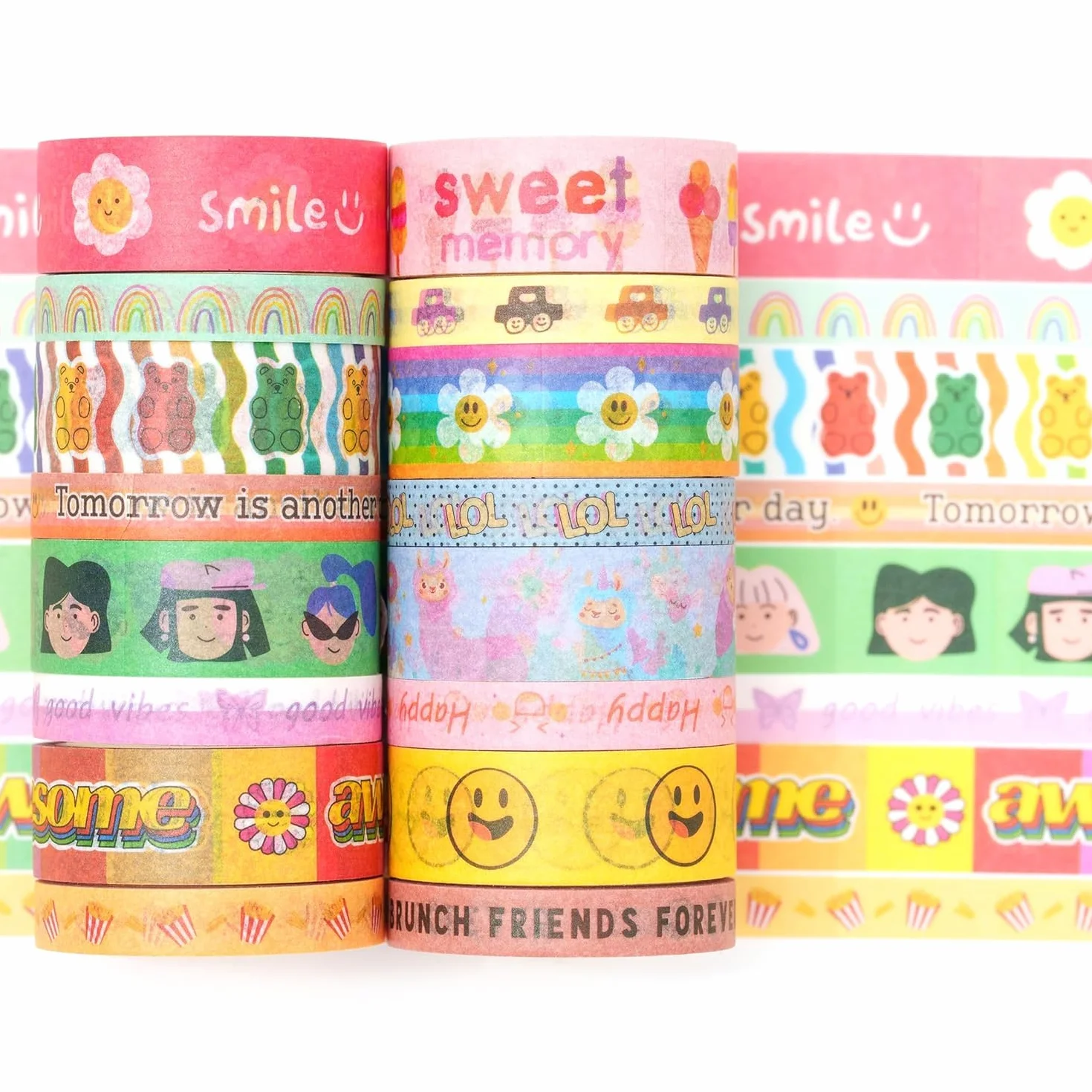 Śliczna taśma Washi z kreskówek, 16 rolek jasnych kolorów, folia do maskowania kawaii, taśma dekoracyjna, kolorowa taśma do samodzielnego wykonania, bullet dzienników, planerów, scrapbookingu,