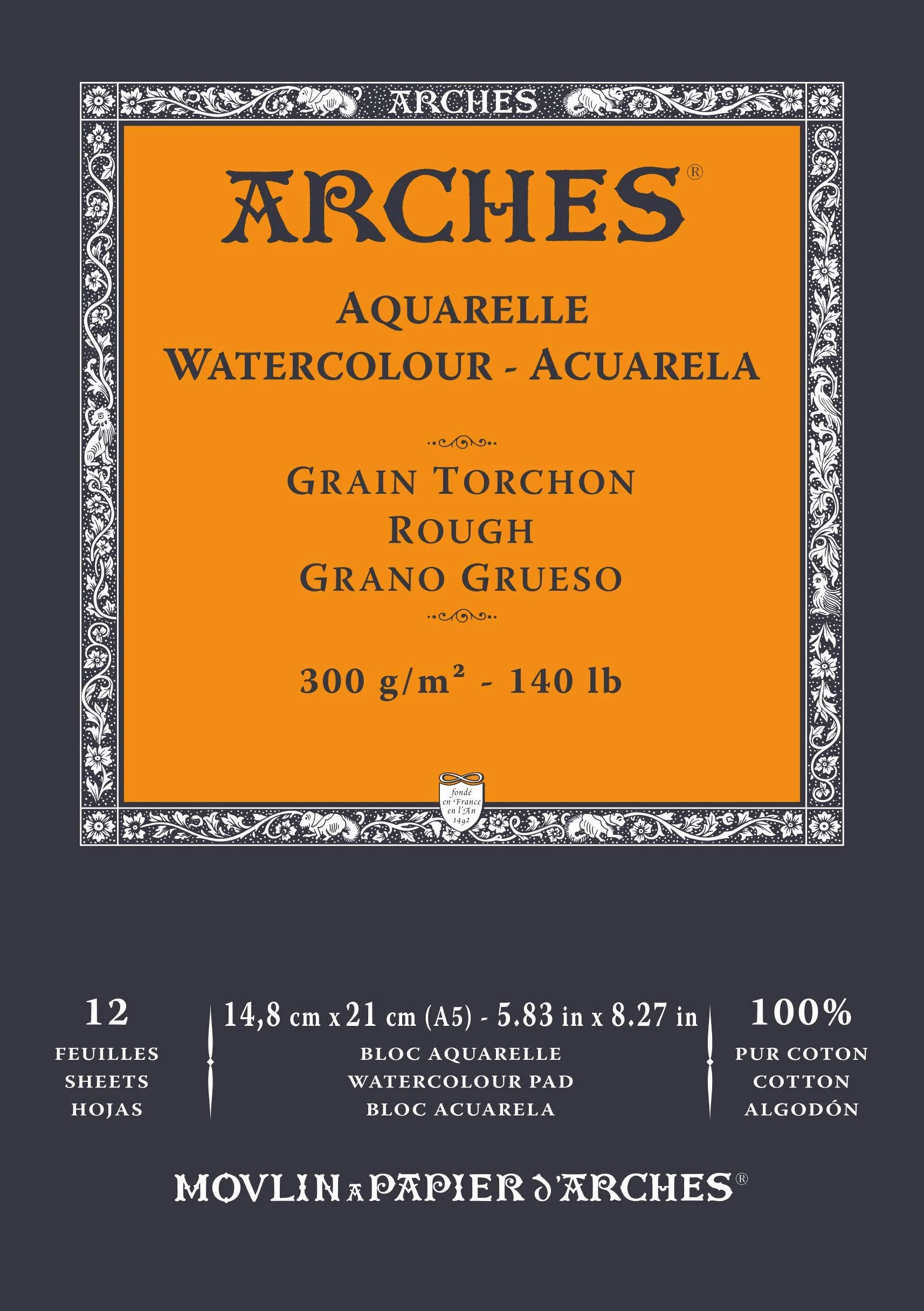 ARCHES A1795100 Block Enc 14,8 x 21 12H akwarele 100% grubości 300 g Blanc Nat, naturalna biel
