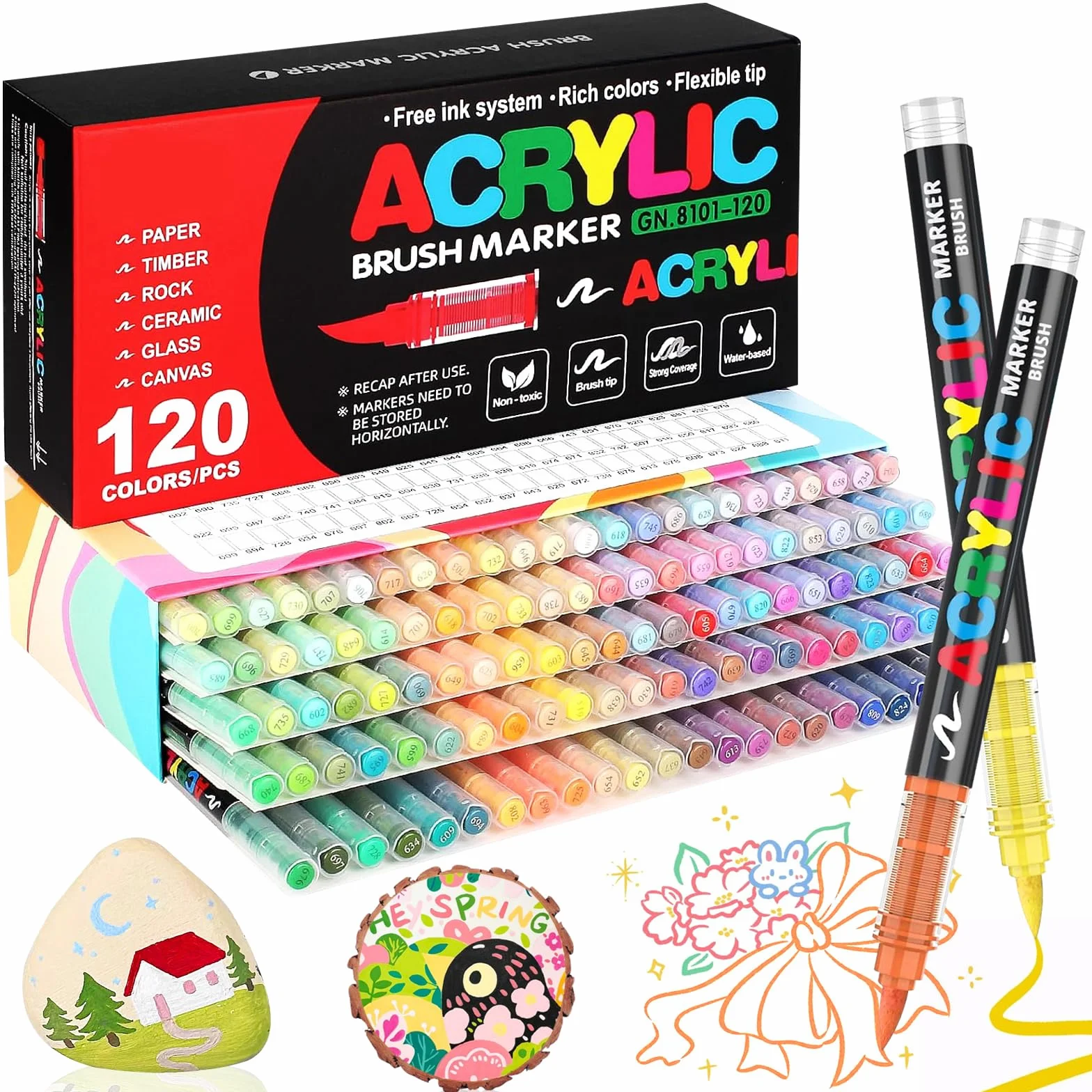 120 kolorowych pisaków akrylowych, wodoodporne, 1-5 mm, markery akrylowe do drewna, płótna, kamienia, ceramiki, szkła, materiału, pisaki na Wielkanoc i Boże Narodzenie