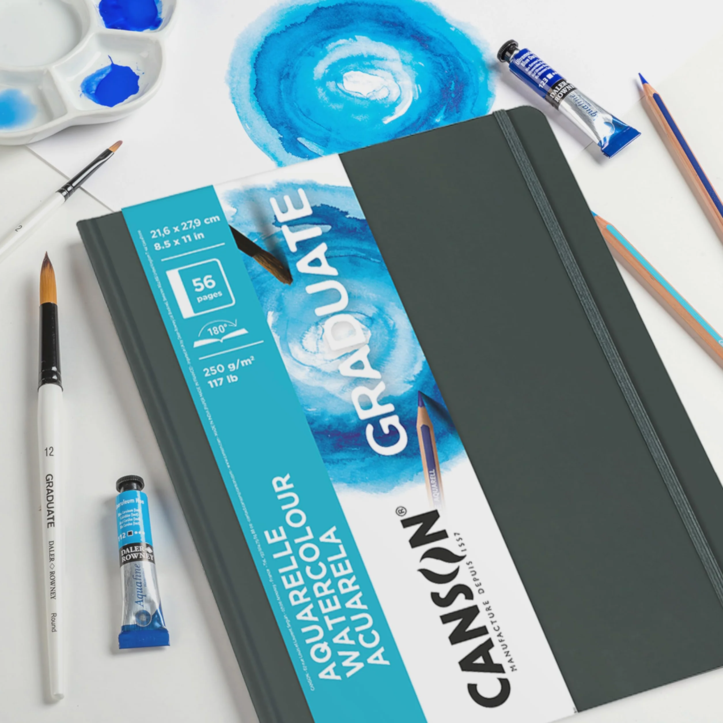 CANSON Graduate Book, szkicownik, dwustronny: tłoczony na zimno i drobnoziarnisty, 250 gsm, Sketchbook w twardej oprawie, 21,6 x 27,9 cm, biały, 56 arkuszy