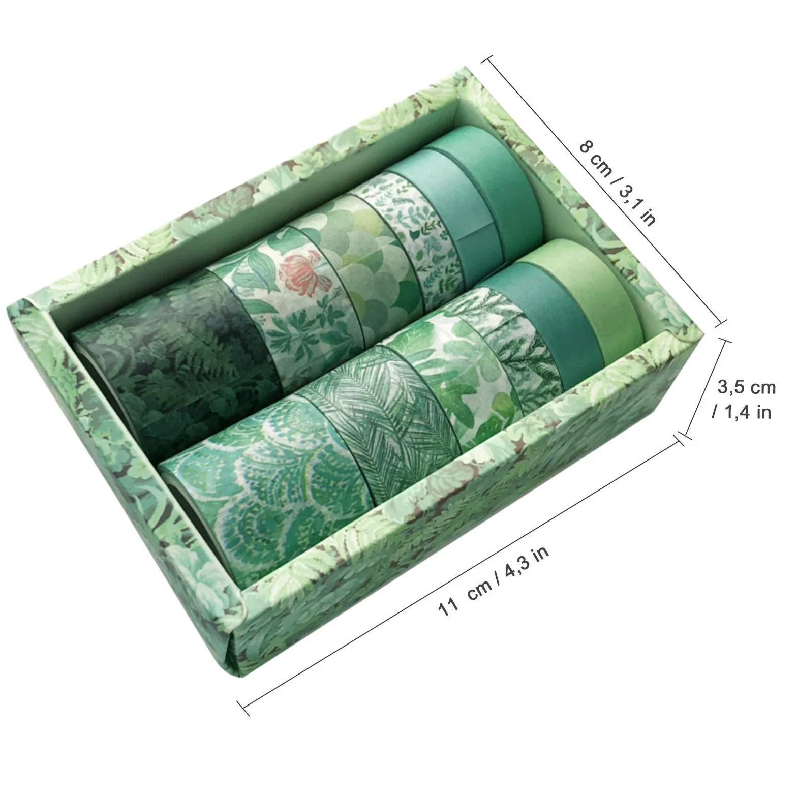 Taśma Washi, taśma maskująca Washi zestaw do majsterkowania, pastelowa ozdobna taśma klejąca, 12 rolek Verschieden Mustern, Grüne Mintze