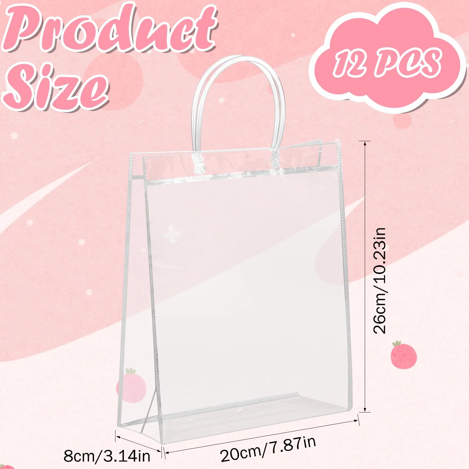 FINEASY 12 przezroczystych torebek na prezenty, 26 x 20 x 8 cm, przezroczyste torebki z uchwytami, wielokrotnego użytku PCW na imprezy, urodziny i zakupy