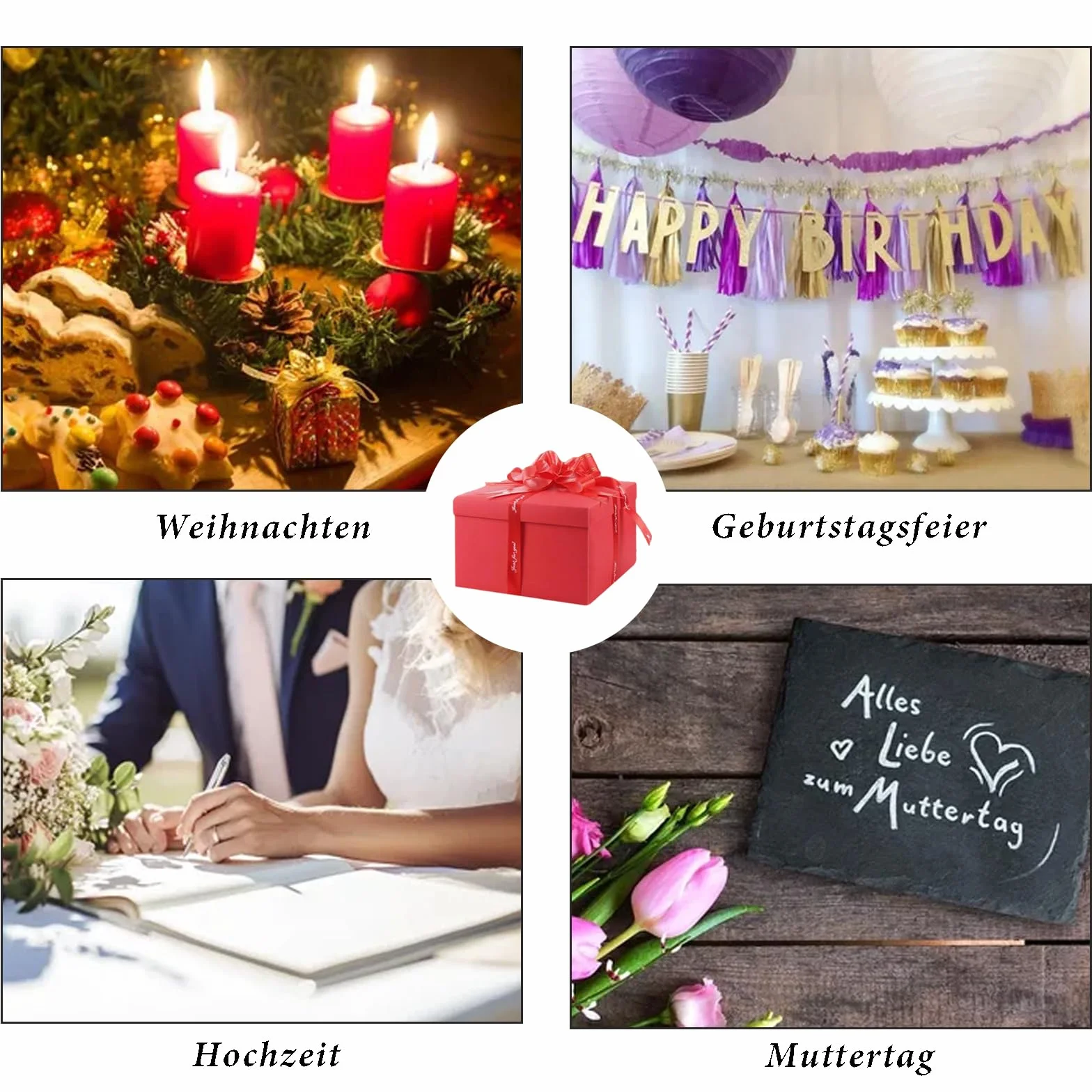 5-warstwowe kreatywne pudełko typu explosion, pudełko na słodycze, z taśmą klejącą i taśmą, DIY Box, na urodziny, Boże Narodzenie, oświadczyny, jubileusz, ślub, Dzień Matki (czerwone)