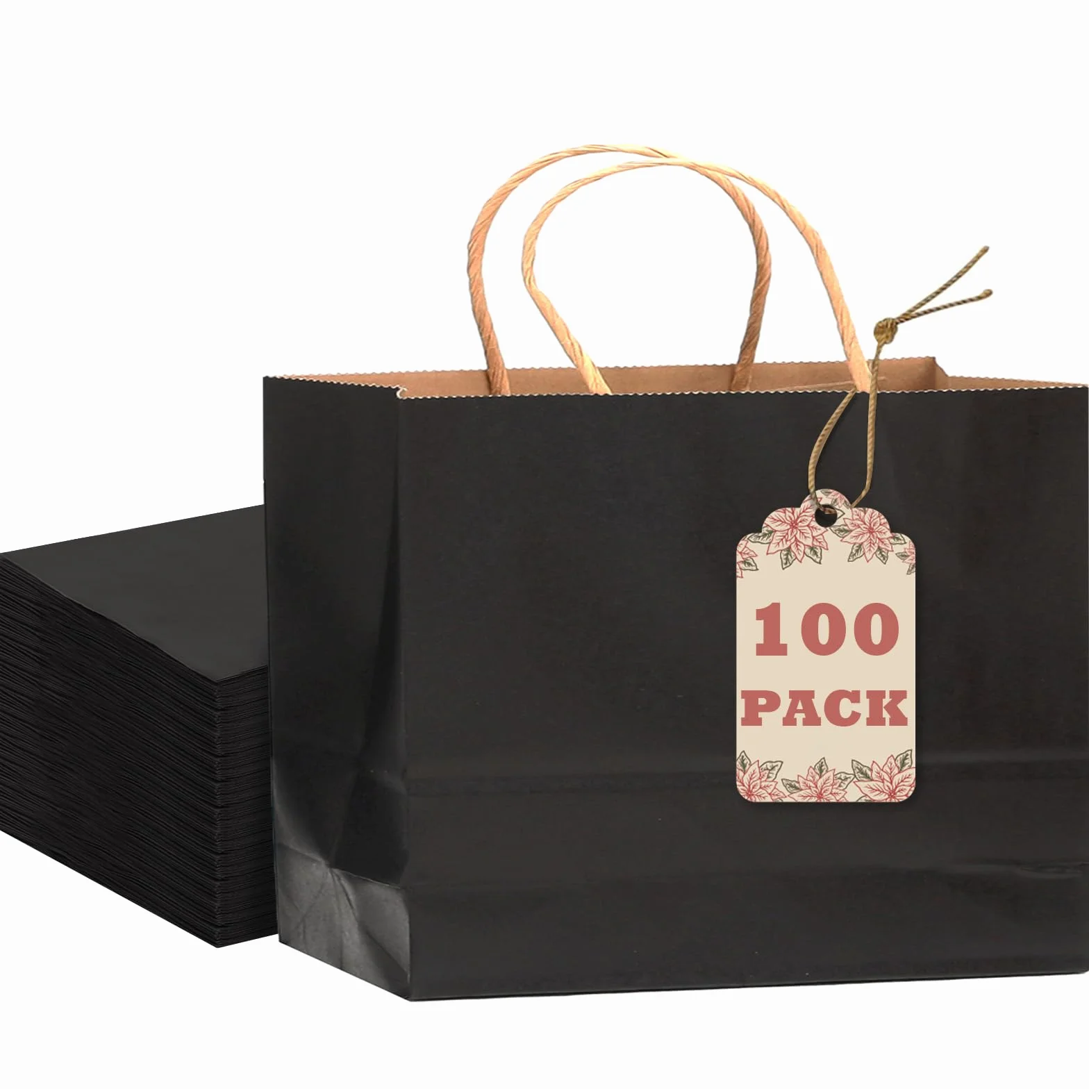 Gcardist 100 sztuk czarnych torebek prezentowych z papieru z uchwytami – 12,6" x 4,3" x 10" – torby szerokie torebki prezentowe na imprezy do różnorodnych zastosowań