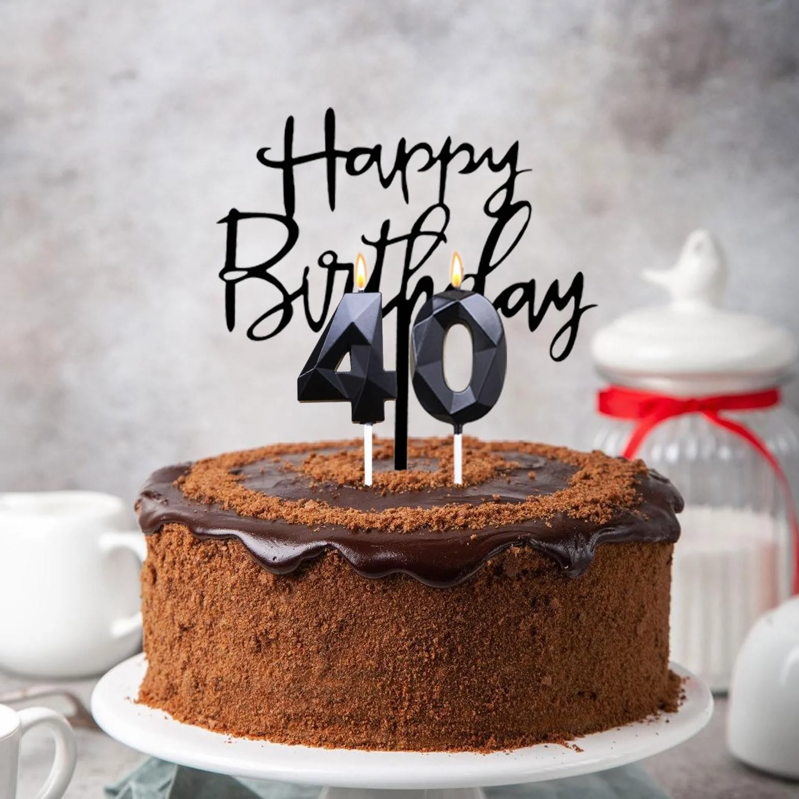 Bolosa 40. urodziny świeca dla mężczyzny i kobiety – Happy Birthday, świece cyfrowe na imprezę (czarna)