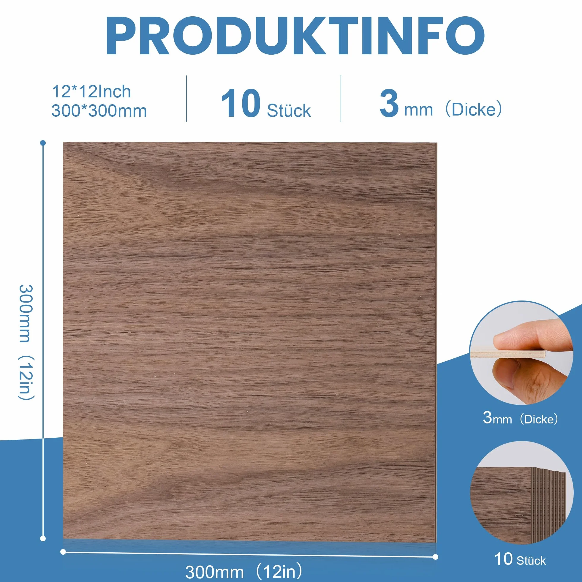 ROBOTIME Niedokończone arkusze sklejki, 10 szt., 300 x 300 x 3 mm, deska z drewna orzechowego do rękodzieła, malowania, sztuki pirograficznej, dekoracji domu, samodzielnego wykonania i tworzenia