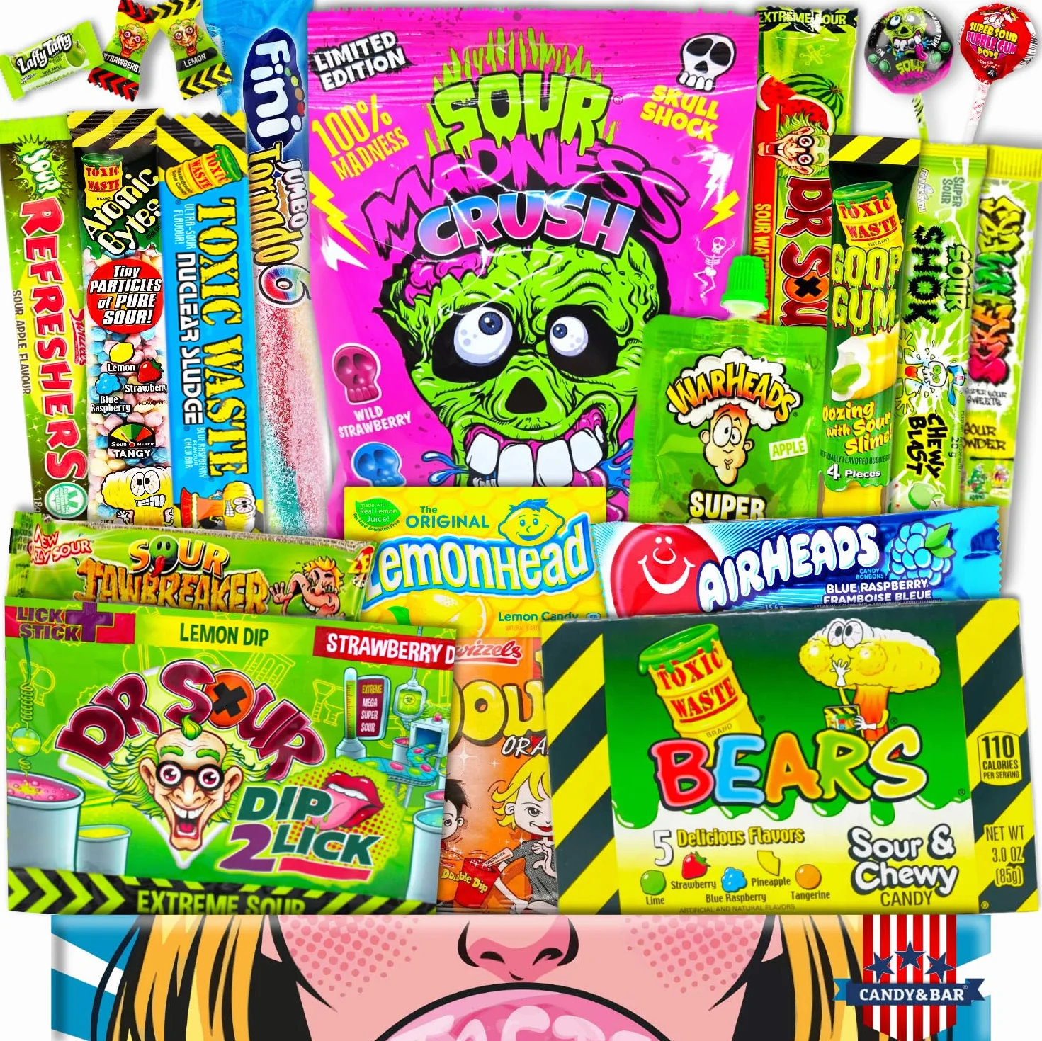 Sour USA Candy Box | 20 sztuk | USA Import | Niezwykły Prezent | USA Najlepsze Słodycze | Prezent Urodzinowy | Sour Candy | Holiday Box | Candybox | Candy & Bar ®