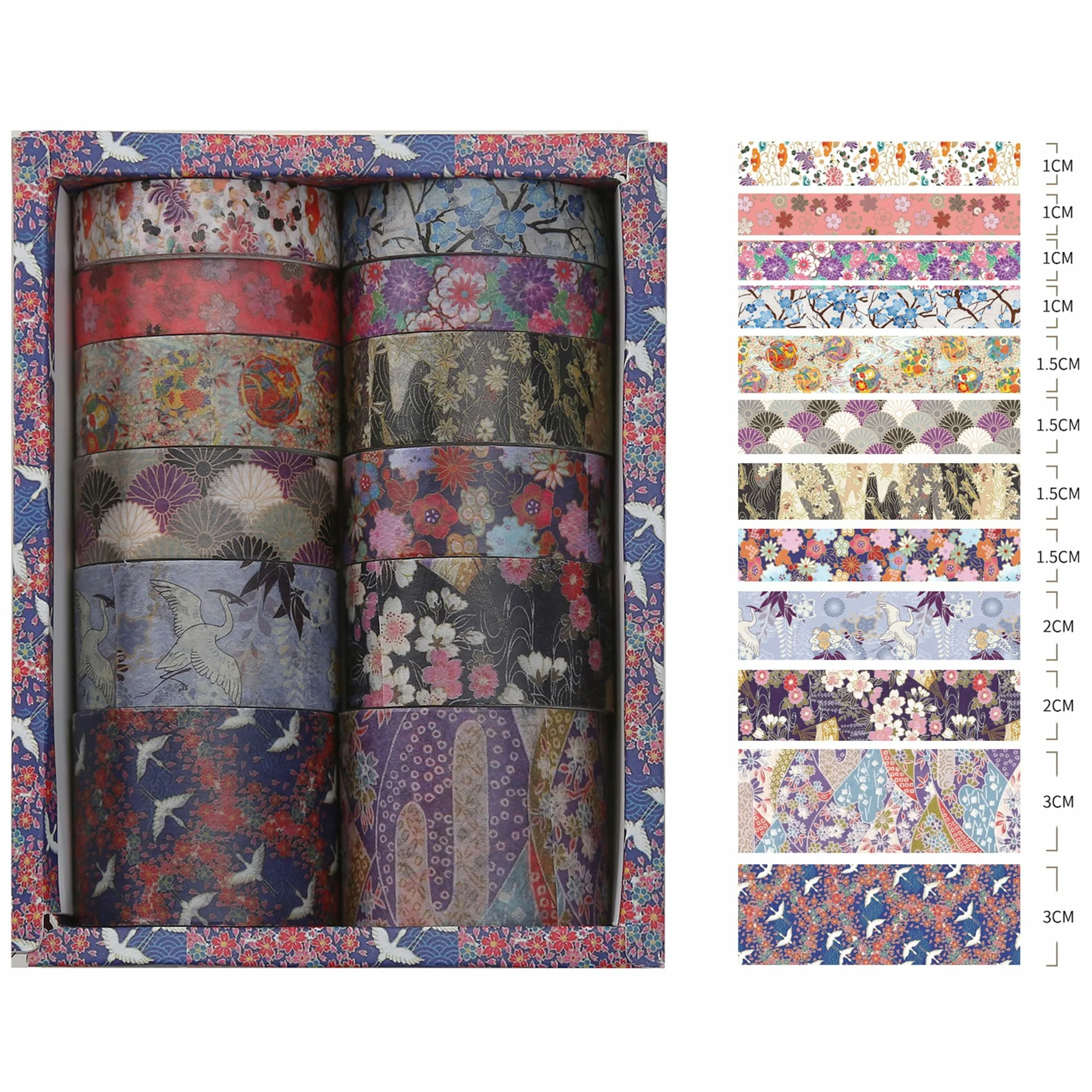 KAVI' S 12 rolek zestaw taśm dekoracyjnych Kyoto Charme Washi Tape, papierowe taśmy maskujące, wielokolorowe, do scrapbookingu, rzemiosła (Purple Sakura)