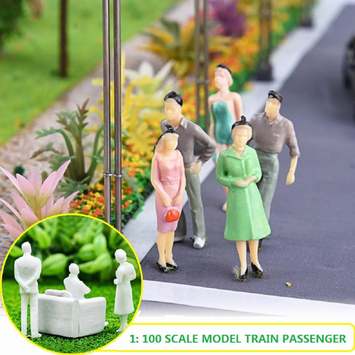 Kiuiom Niepomalowane figurki, 1: 100 białych osób, miniaturowe figurki modele 100 sztuk miniaturowe figurki architektoniczne do stołu z piaskiem DIY dekoracja miniaturowe sceny