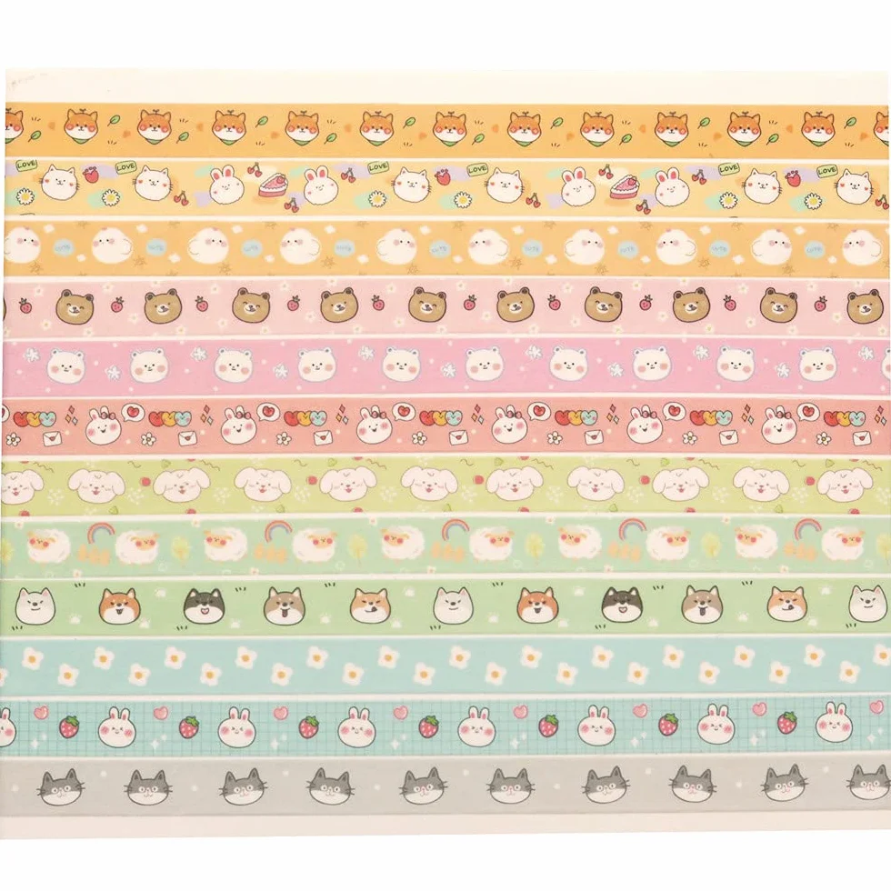 Zestaw uroczych taśm Washi, 18 rolek, złote zdobienie, kawaii, dekoracyjne taśmy maskujące do sztuki, rękodzieła, dzienników, planerów, scrapbookingu, pakowania szczeniąt