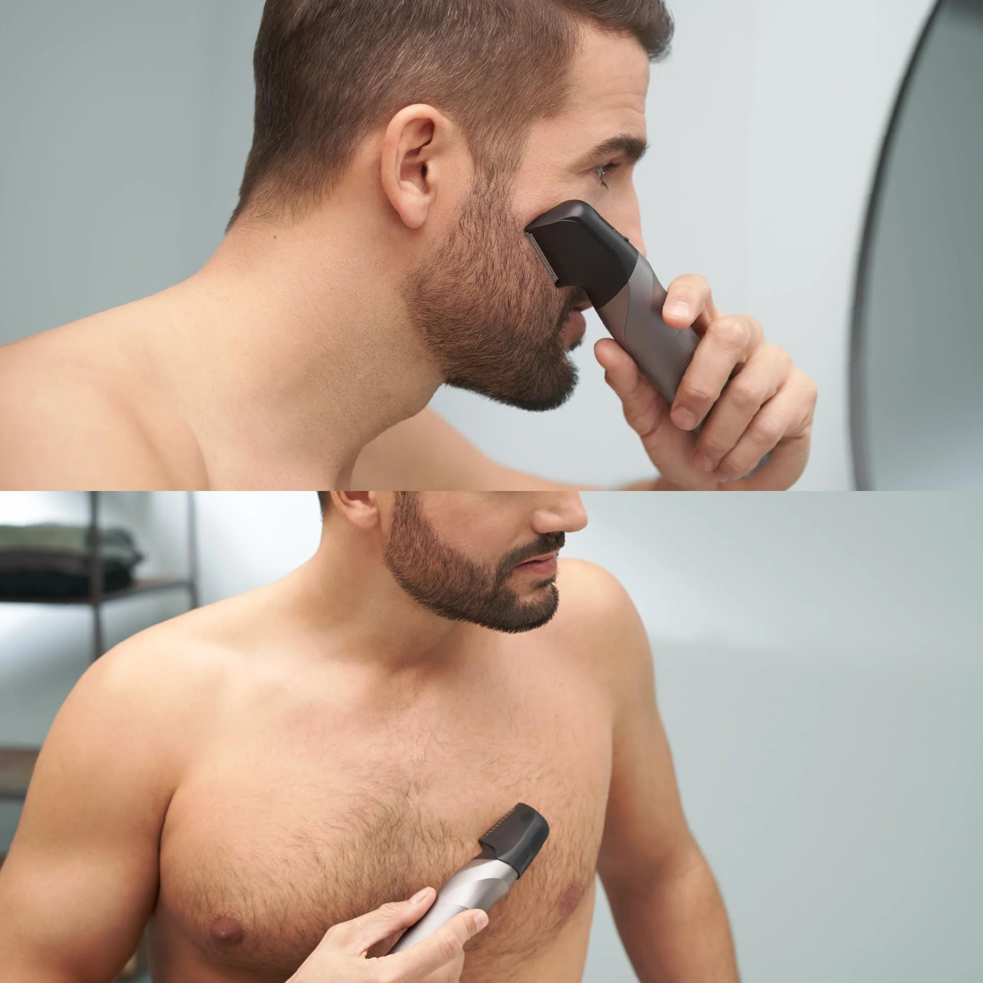 Panasonic ER-GY60 trymer i-SHAPER do brody i ciała (nasadki grzebieniowe, do trymowania detali i chroniąca skórę, ładowanie 1h), szary