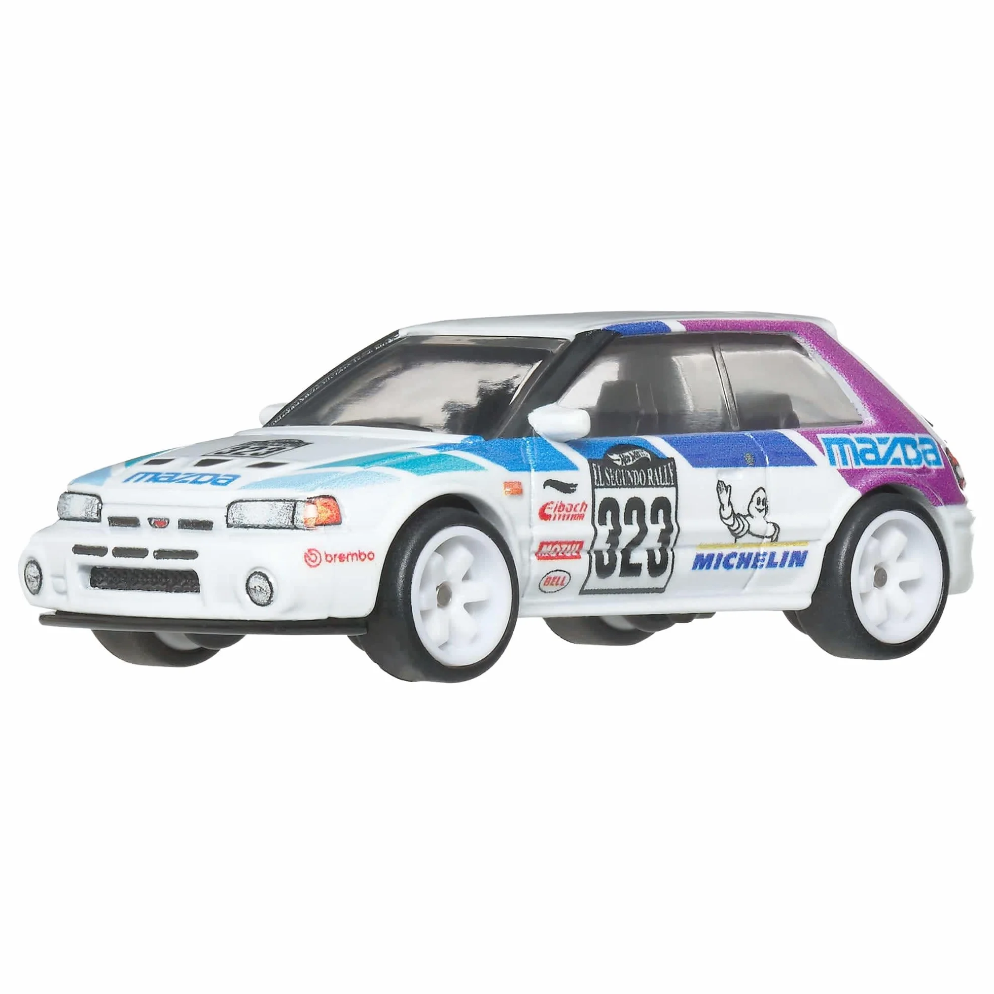 Hot Wheels Premium Car Culture Kultowe auta Samochodzik Mazda 323 GTR, metalowe auto w skali 1:64, opony Real Riders, metalowa konstrukcja, samochód zabawka dla dzieci 3+ i kolekcjonerów, JKF17