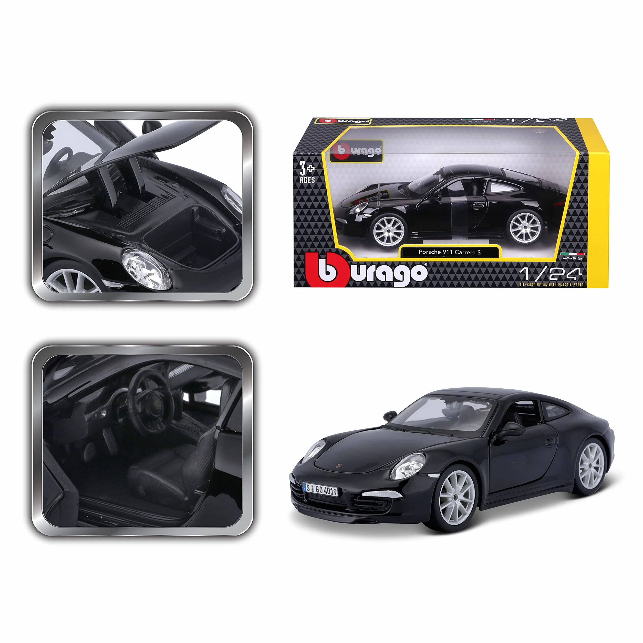Bauer Spielwaren 18-21065B Porsche 911 Carrera S model samochodu w skali 1:24, czarny, M