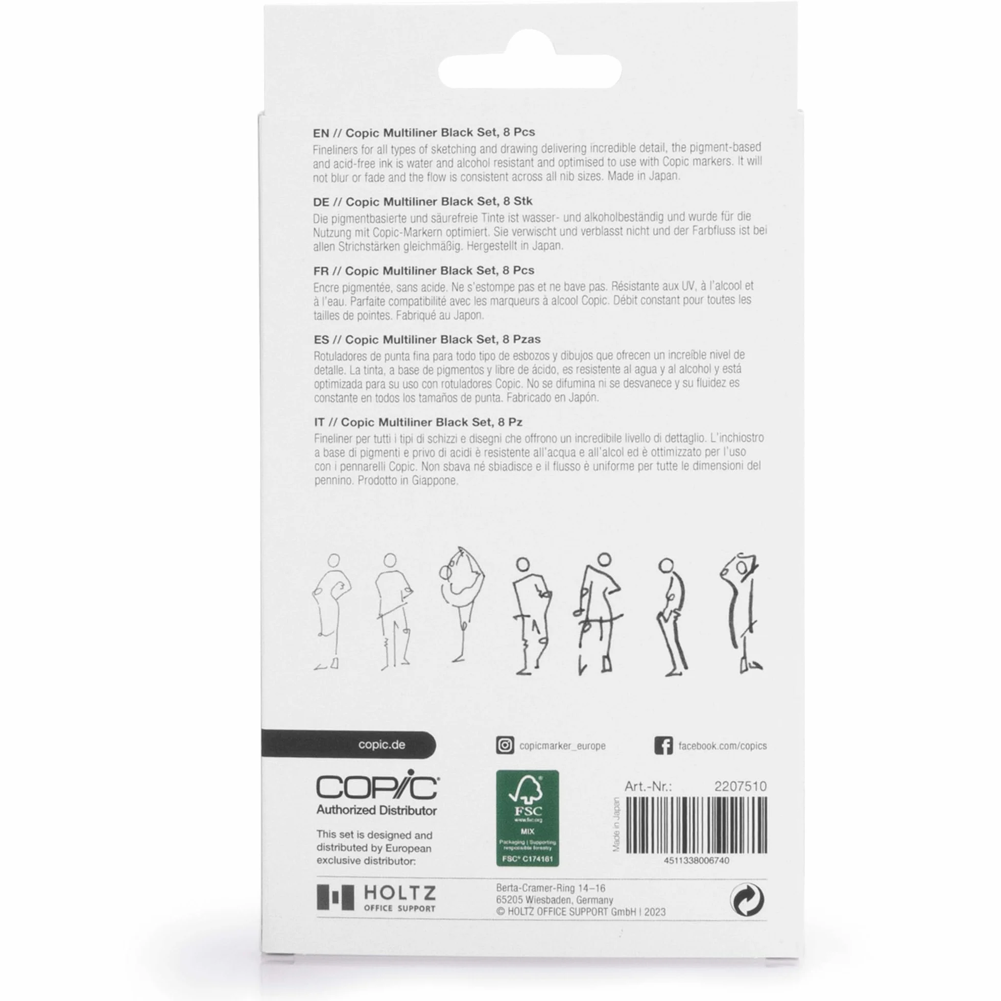 Zestaw Multiliner czarny, 8 pisaków o 8 różnych szerokościach linii z wodoodpornym tuszem pigmentowym, odpornym na rozmazywanie i promieniowanie UV, do szkiców i ilustracji