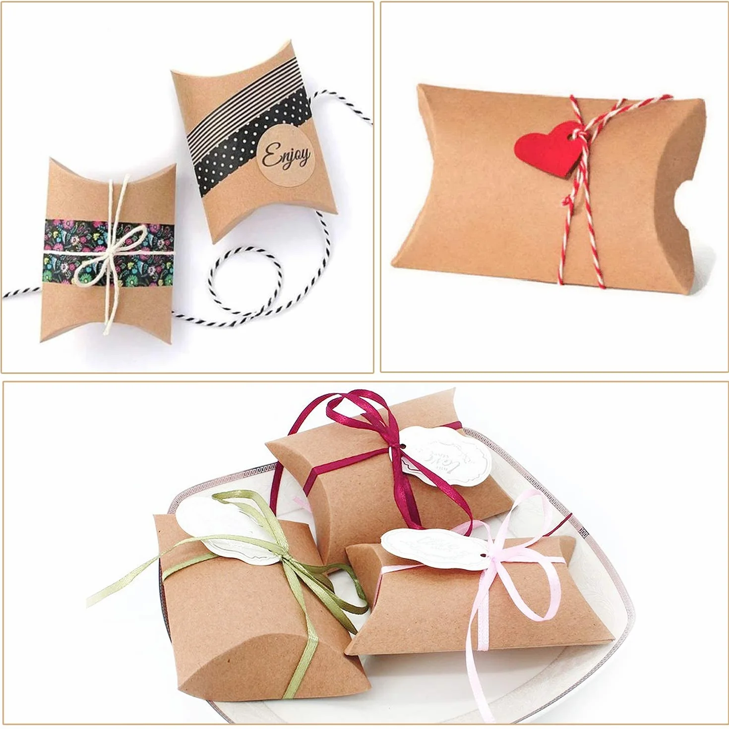VEESUN 120 STK Klein Geschenkschachtel Kraftpapier Tüten Geschenkbox mit Danke Aufkleber, 6x9cm Braunes DIY Gastgeschenke Hochzeit, Pralinenschachtel Leer Schachtel Kinder Geburtstag Party, MEHRWEG