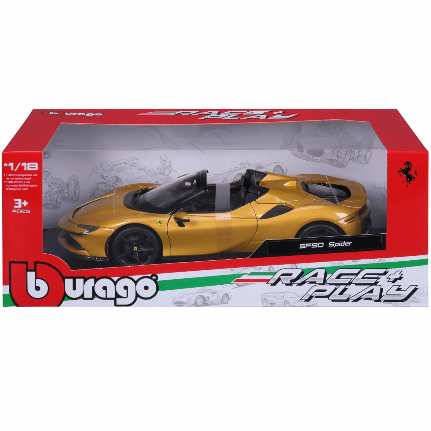 Burago- May Cheong GROUP-BBURAGO-1/18 Ferrari-SF 90 Spider-Gold-Pojazd dziecięcy od 3 lat-16016, 16016