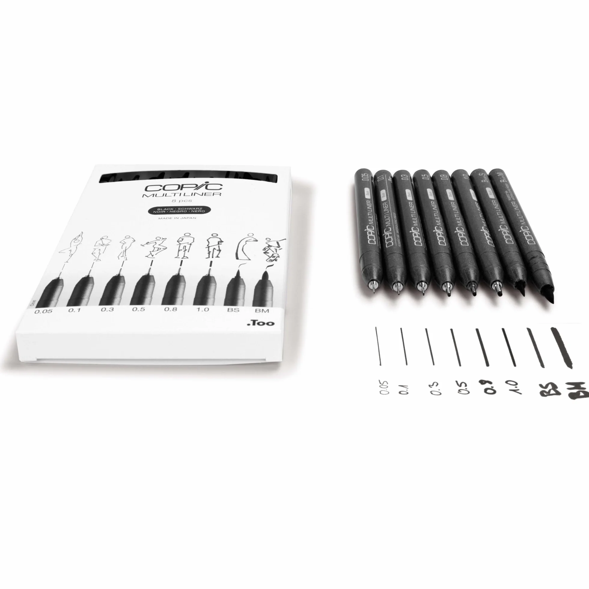 Zestaw Multiliner czarny, 8 pisaków o 8 różnych szerokościach linii z wodoodpornym tuszem pigmentowym, odpornym na rozmazywanie i promieniowanie UV, do szkiców i ilustracji