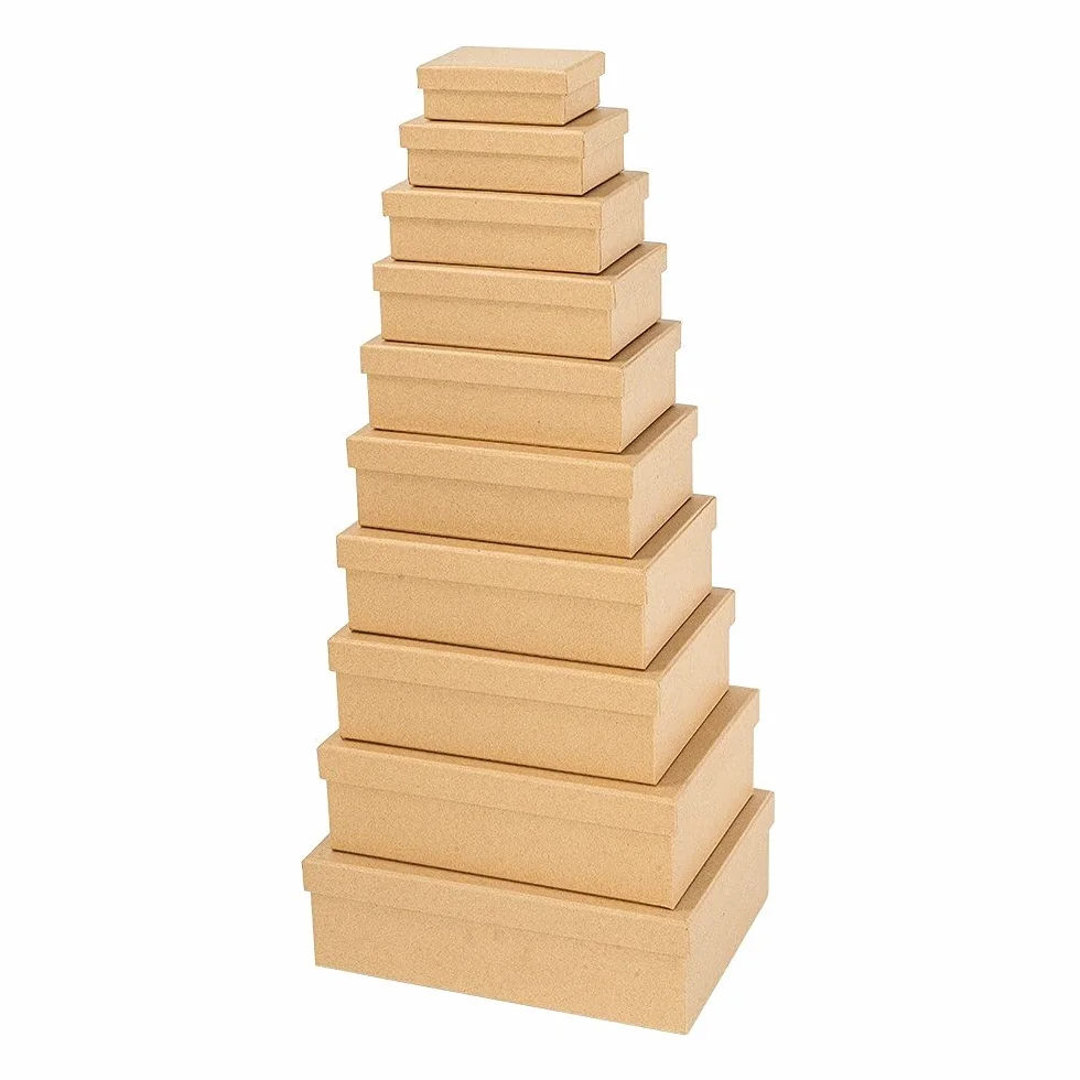 Ideen mit Herz Pudełka na prezenty z pokrywką, papier kraft, pudełka kartonowe, 10 różnych rozmiarów, od dużego do małego, stabilny karton, idealne na urodziny i ślub, prostokątne, od 8,5 do 24 cm