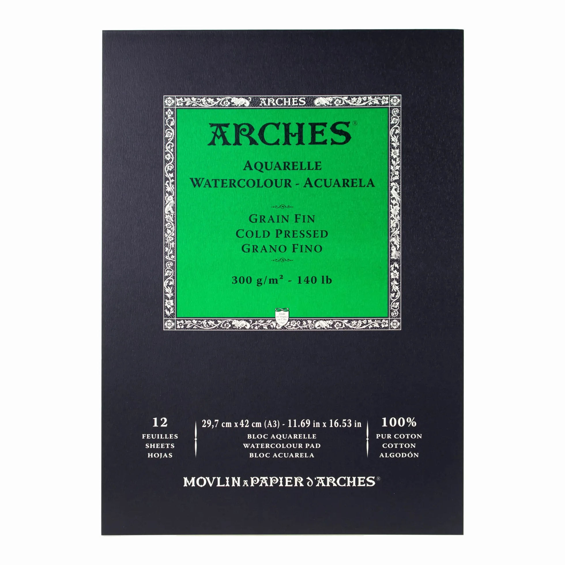 Arches Papier akwarelowy na rolce Drobnoziarniste - naturalny biały, 300g/m² Block 12 Blatt - A3 biały