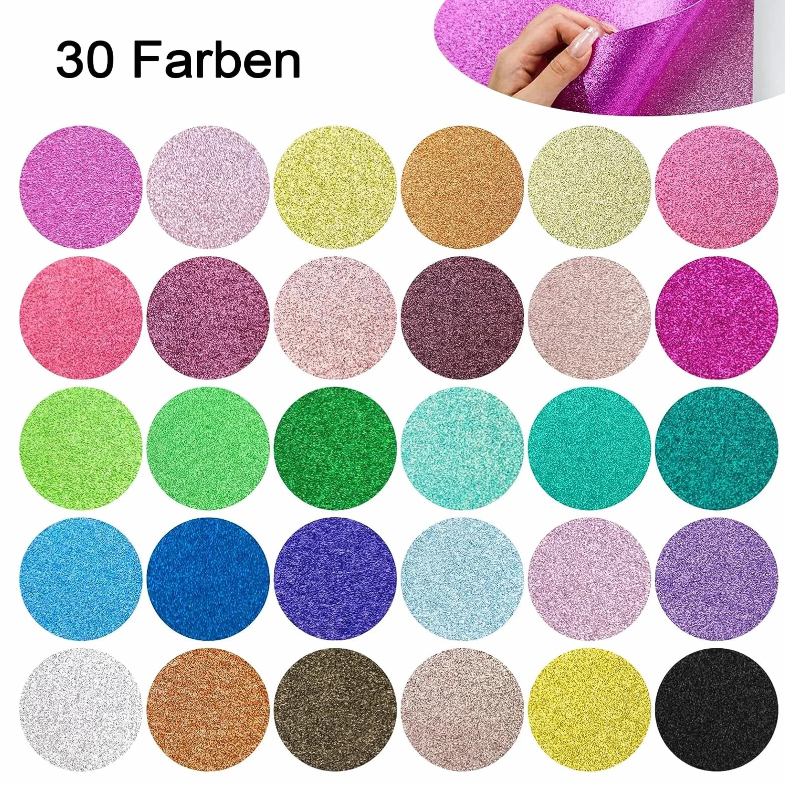 30 arkuszy – dwustronny papier brokatowy do majsterkowania, kolorowy, błyszczący papier A4 – 30 kolorów 250 g/m², kolorowy papier do majsterkowania i tworzenia