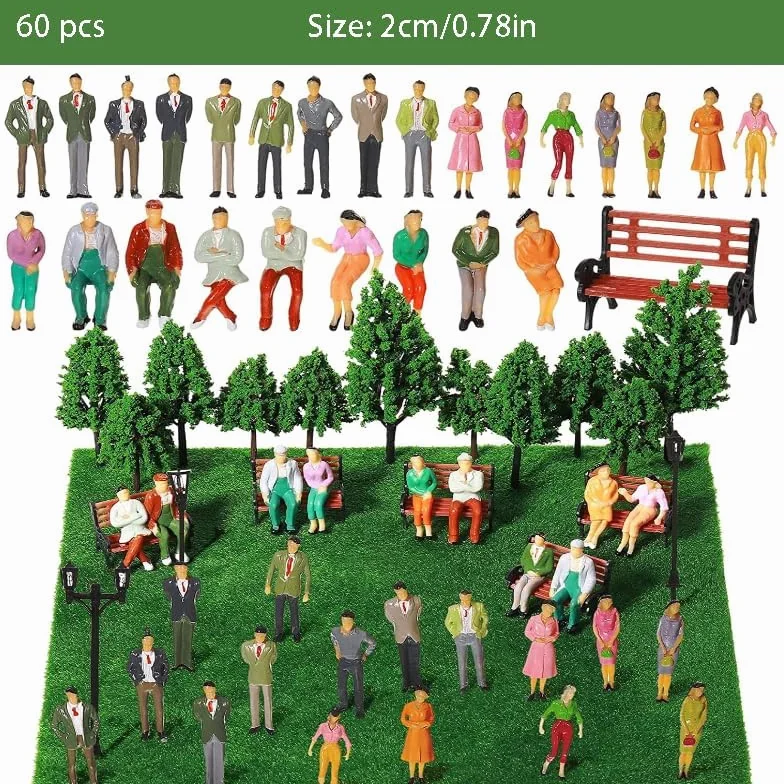 Wekuw 60 sztuk miniaturowy zestaw postaci kolorowe figurki model w różnych pozach figurki ludzie w skali 1:87 Mini model pociągów architektonicznych, do miniaturowych scen