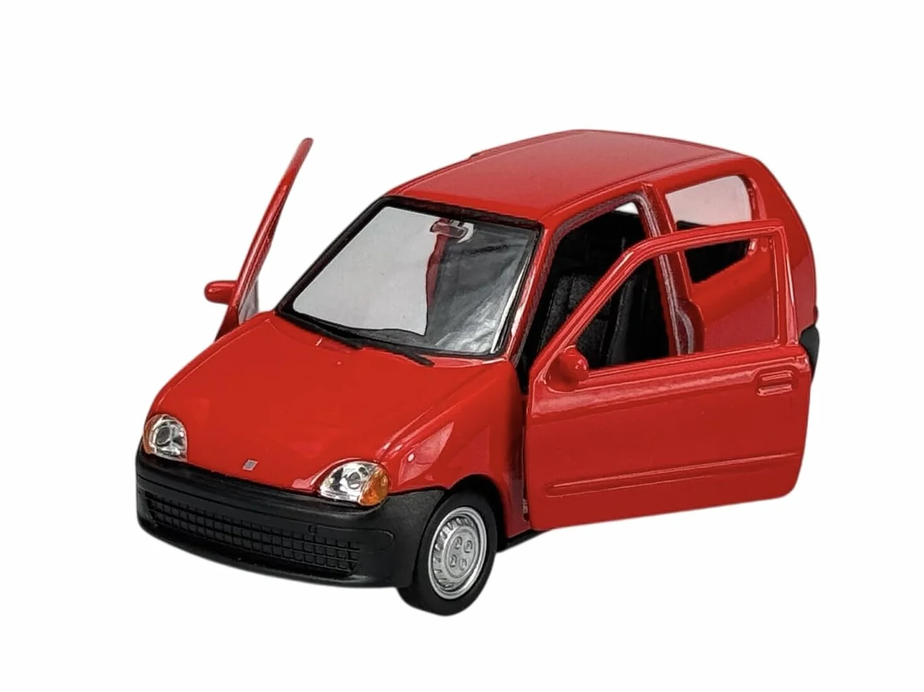 Welly model samochodu, kompatybilny z FIAT Seicento, czerwony, ok. 1/34-1/39, metalowy model samochodu, odlew w skrzynce