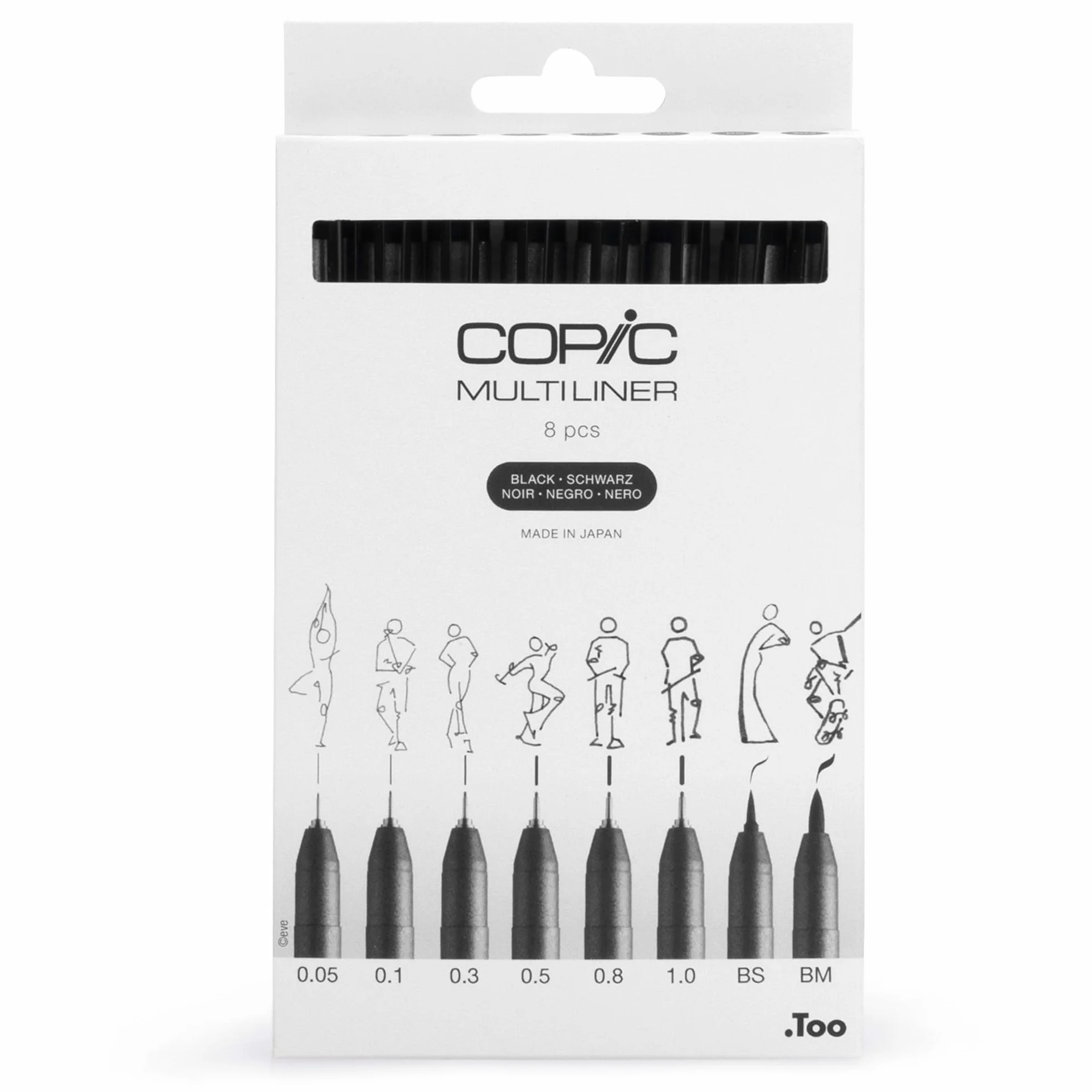 Zestaw Multiliner czarny, 8 pisaków o 8 różnych szerokościach linii z wodoodpornym tuszem pigmentowym, odpornym na rozmazywanie i promieniowanie UV, do szkiców i ilustracji