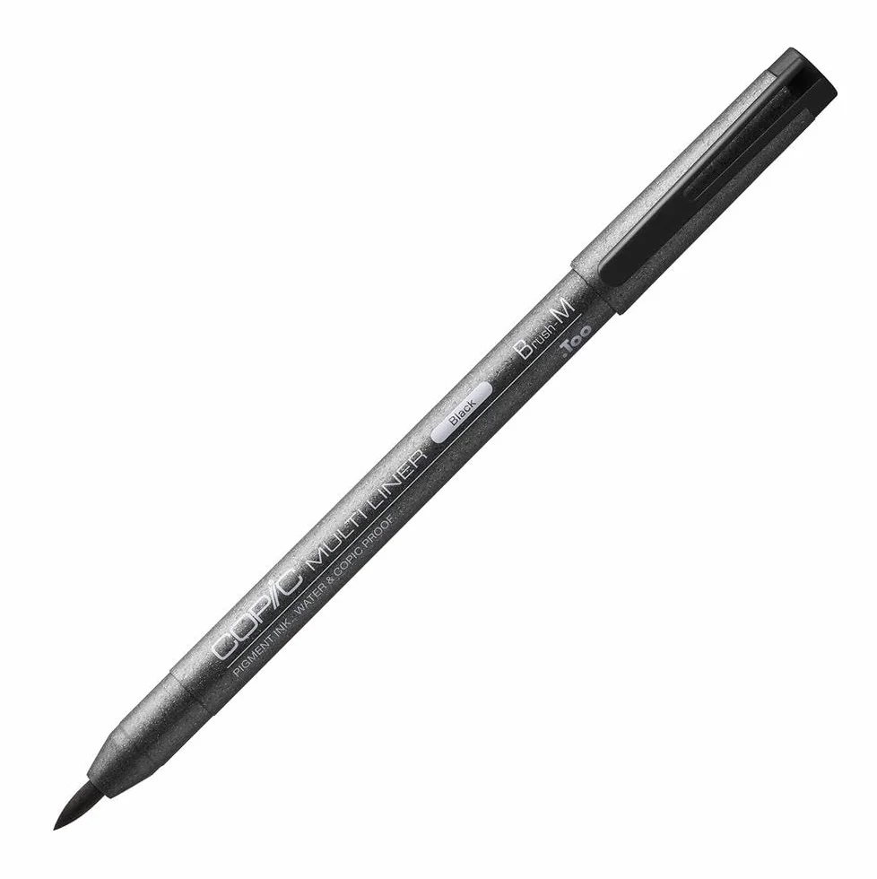 Multiliner czarny Brush M, pisak kreślarski z aksamitnie miękką końcówką pędzelkową, tusz pigmentowy odporny na działanie wody i alkoholu w kolorze czarnym, do szkiców, ilustracji i konturów