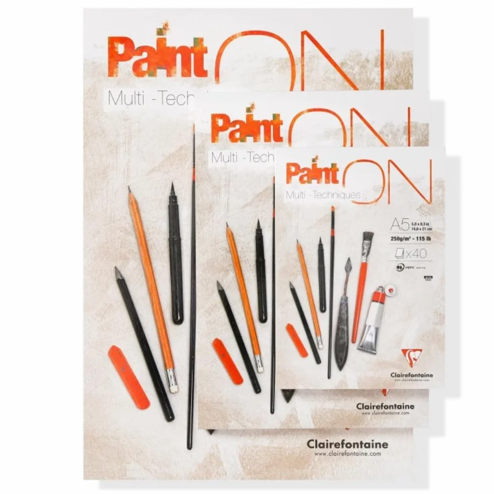 Clairefontaine 96536C – Blok rysunkowy PaintON Multi-techniques – 40 arkuszy papieru do technik mieszanych z bardzo lekkim ziarnem – biały – A3 29,7x42 cm 250 g