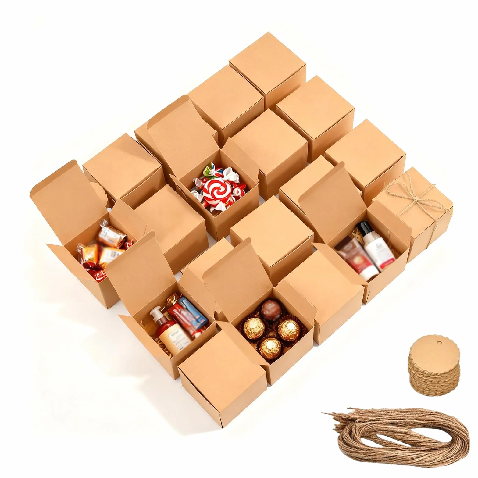 50 sztuk kartonowych pudełek na pralinki, 7 x 7 x 7 cm, pudełka na prezenty, papier typu kraft, kwadratowe pudełko na prezent, imprezę, urodziny