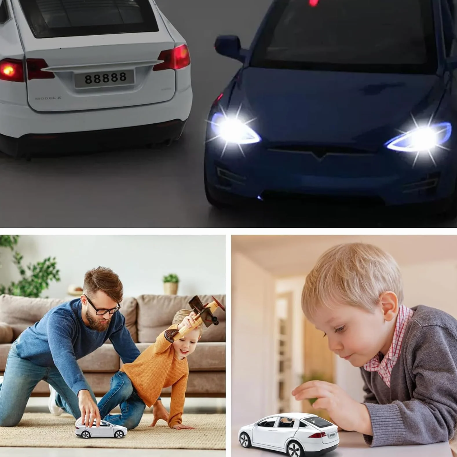 Model samochodu Tesla Model X w skali 1:32, elektroniczna zabawka ze stopu odlewanego ciśnieniowo z funkcją cofania, ze światłami i muzyką, mini pojazd zabawka jako prezent dla dzieci (biały)
