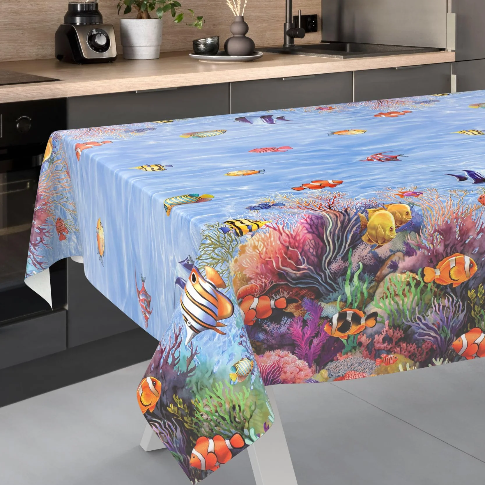 Obrus ceratowy, zmywalny, obrus ogrodowy, cerata do użytku wewnątrz i na zewnątrz, 200 x 140 cm, krawędź cięcia akwarium
