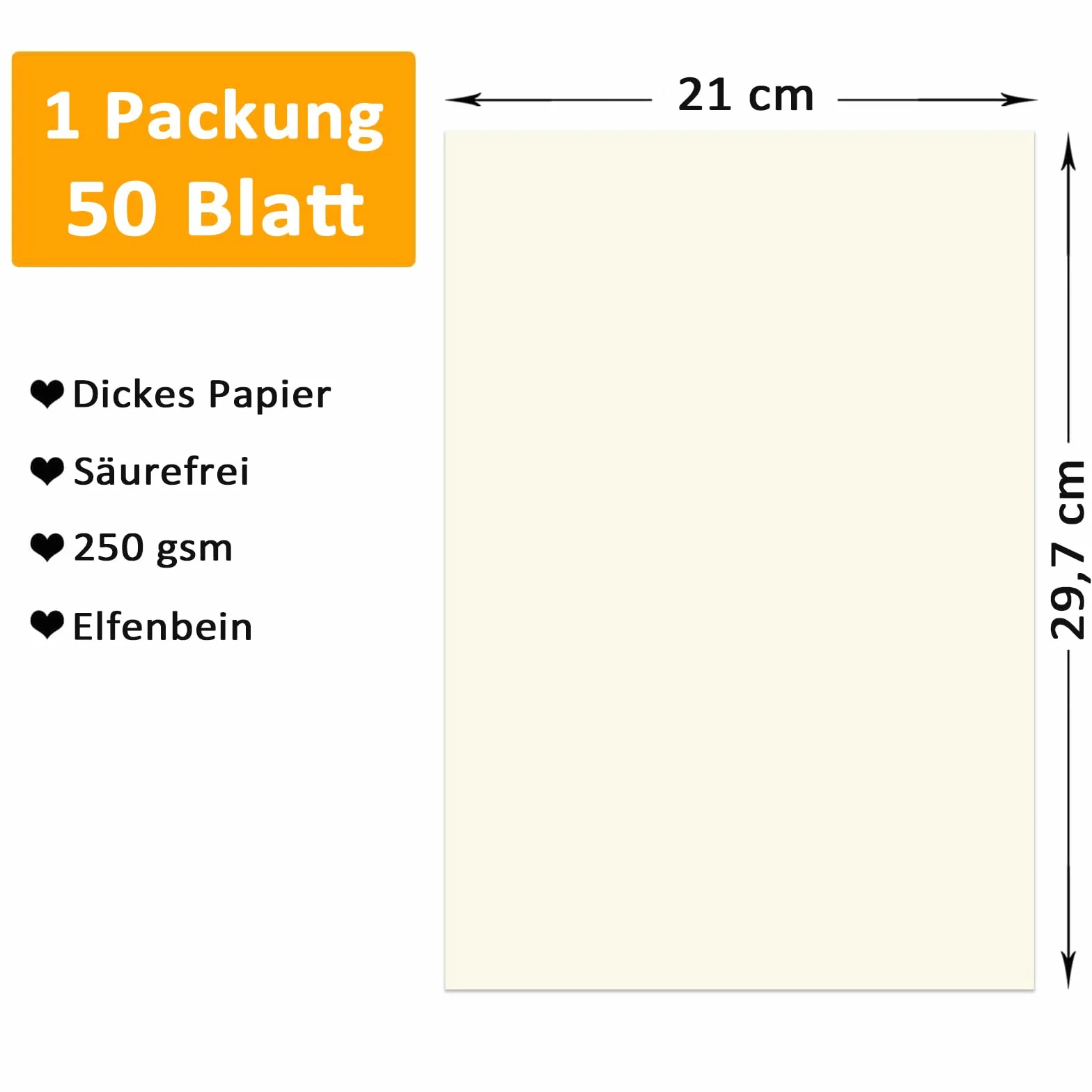 50 arkuszy kolorowego papieru w kolorze kości słoniowej, papier DIN A4, naturalny biały, 250 g/m², kolorowy karton, papier kremowy, karton fotograficzny, karton do majsterkowania, do albumu