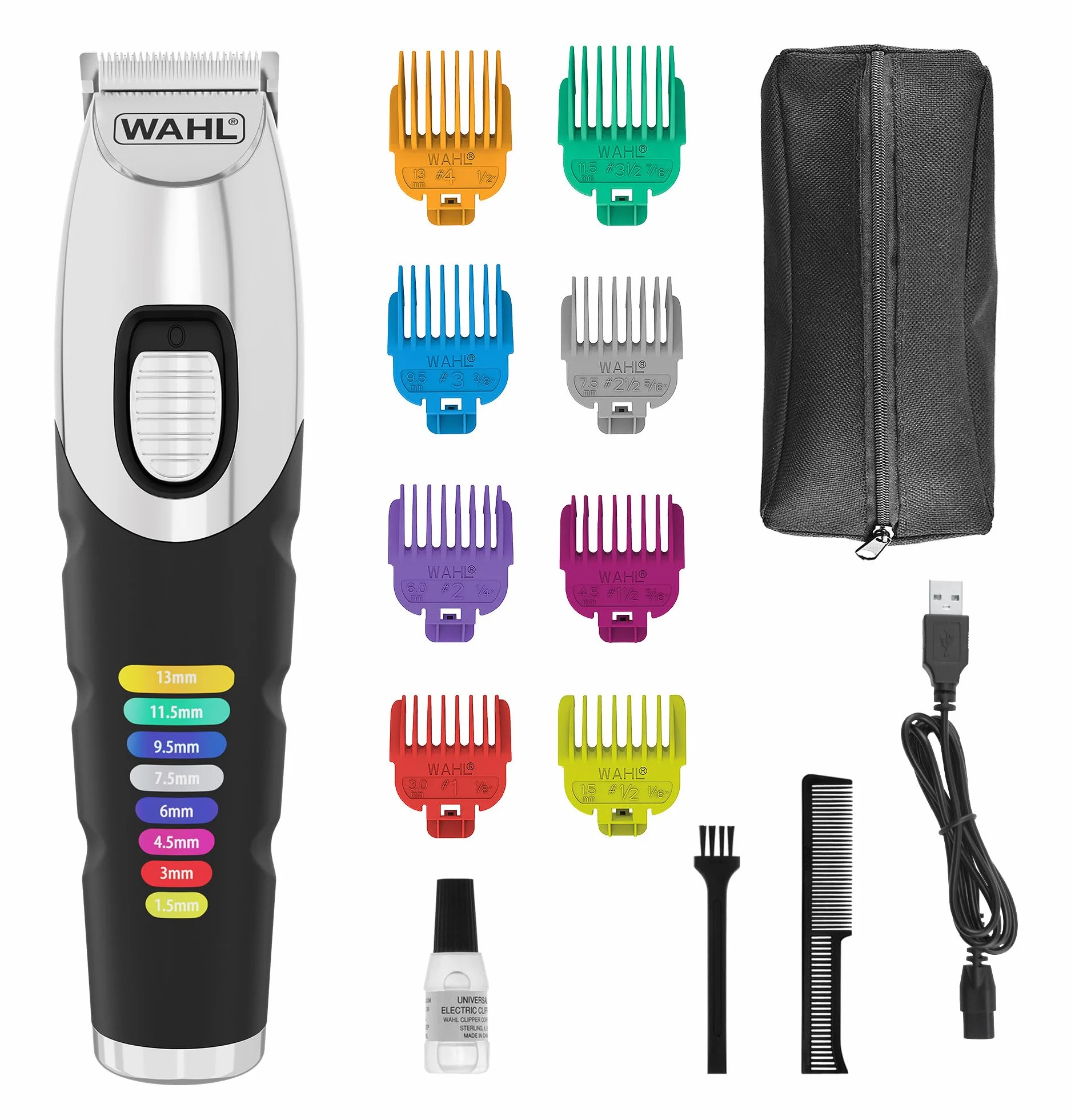 Wahl Color Trim Trymer Do Brody, Innowacyjne Grzebienie Prowadzące z Kodami Kolorów, Czas Pracy 240 Minut, Ładowarka Usb, Do Studia Fitness i Podróży, Precyzyjnie Szlifowane Ostrza