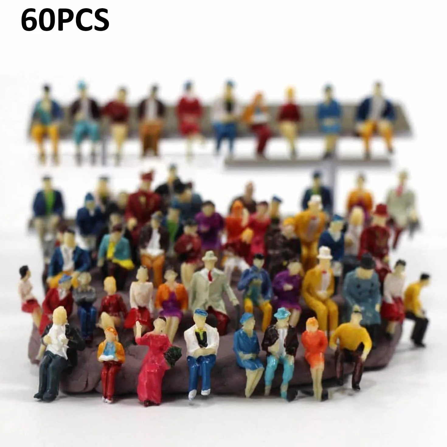 VICDUEKG 60 sztuk miniaturowych figurek modelarskich pomalowanych osób siedzących i stojących, różne pozycje, miniaturowe figurki H0, 1:87