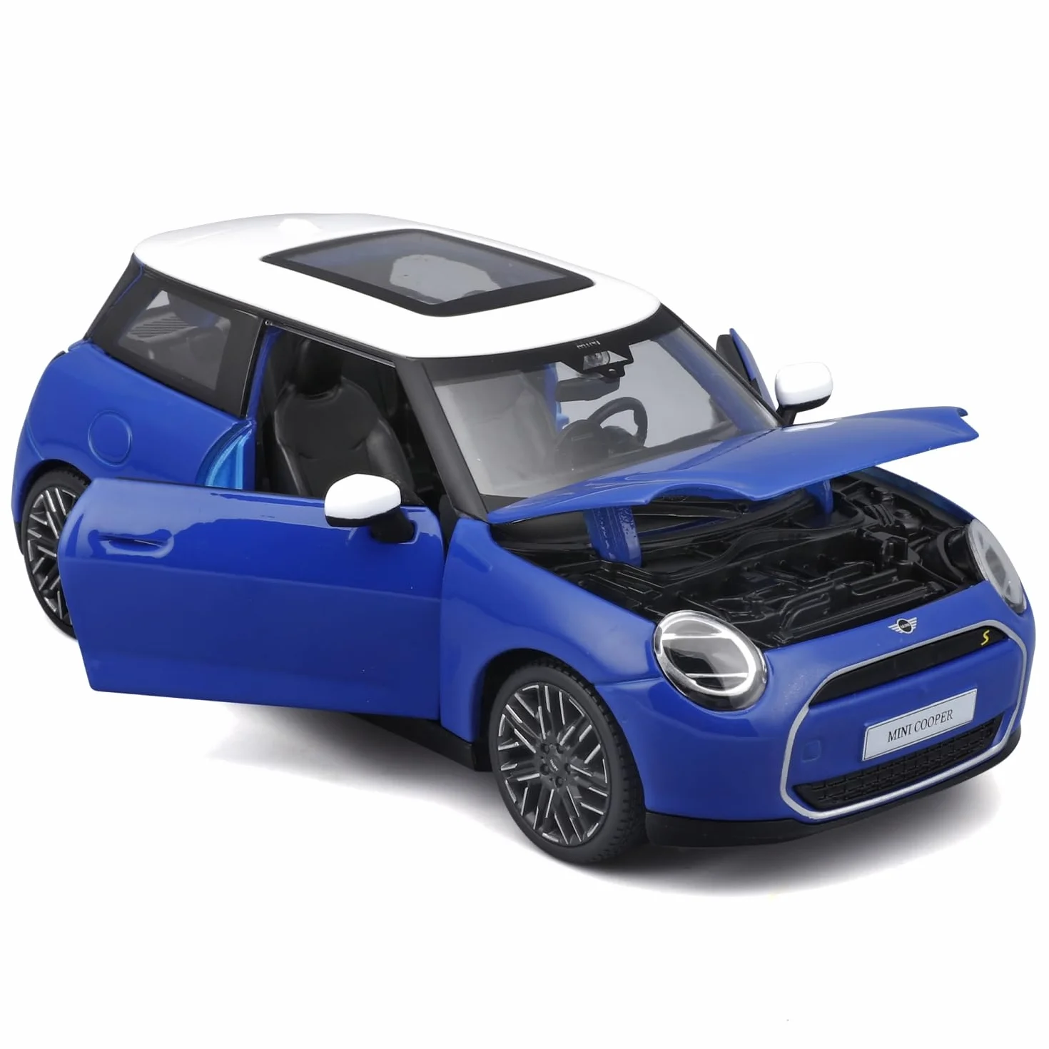 Maisto - MINI Cooper SE 2024 (J01), samochód diecast w skali 1:24, kolor niebieski, szczegółowa replika nowej wersji elektrycznej, otwierane drzwi i maska, zalecany wiek 3+ lata