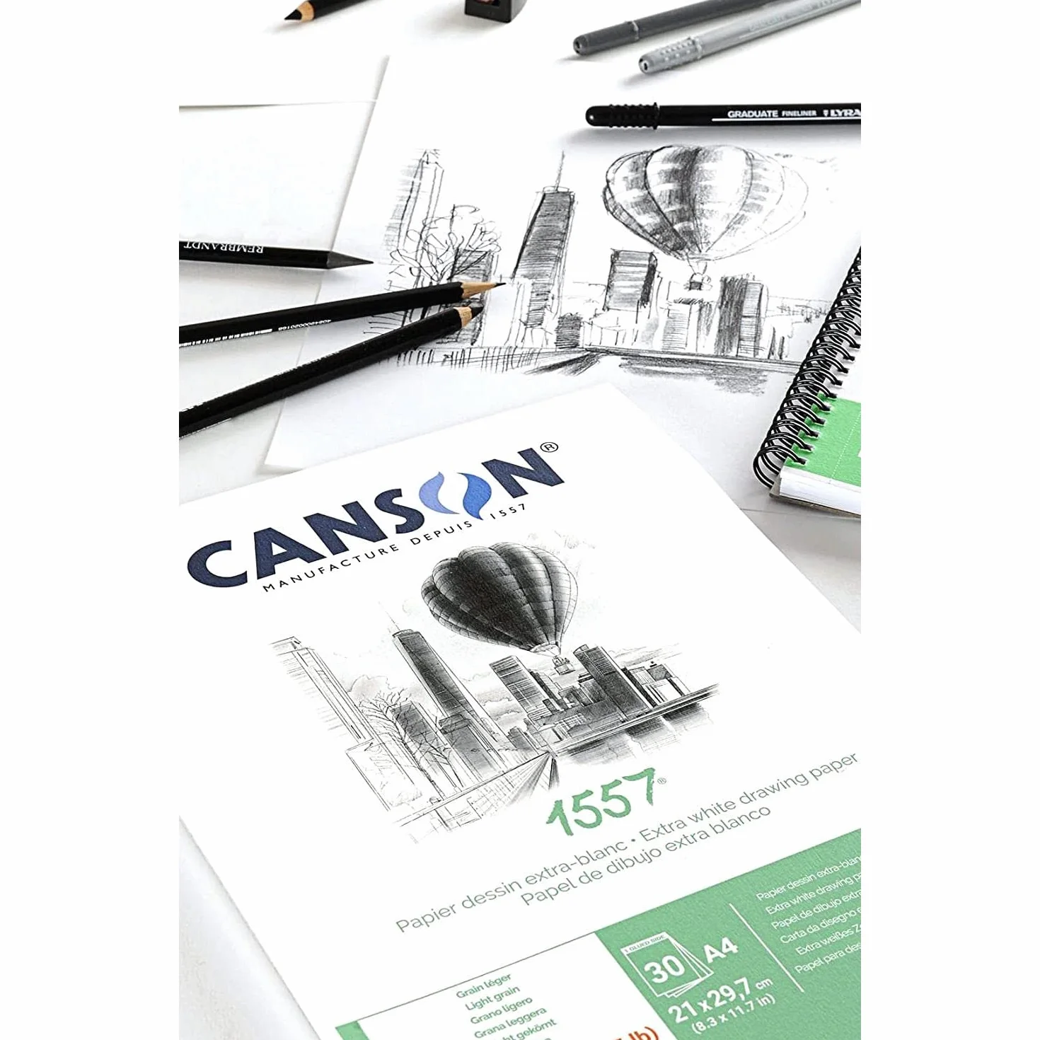 Canson 1557 blok do rysunku klejony, A4, 30 arkuszy, 180 g/m², lekko ziarnisty