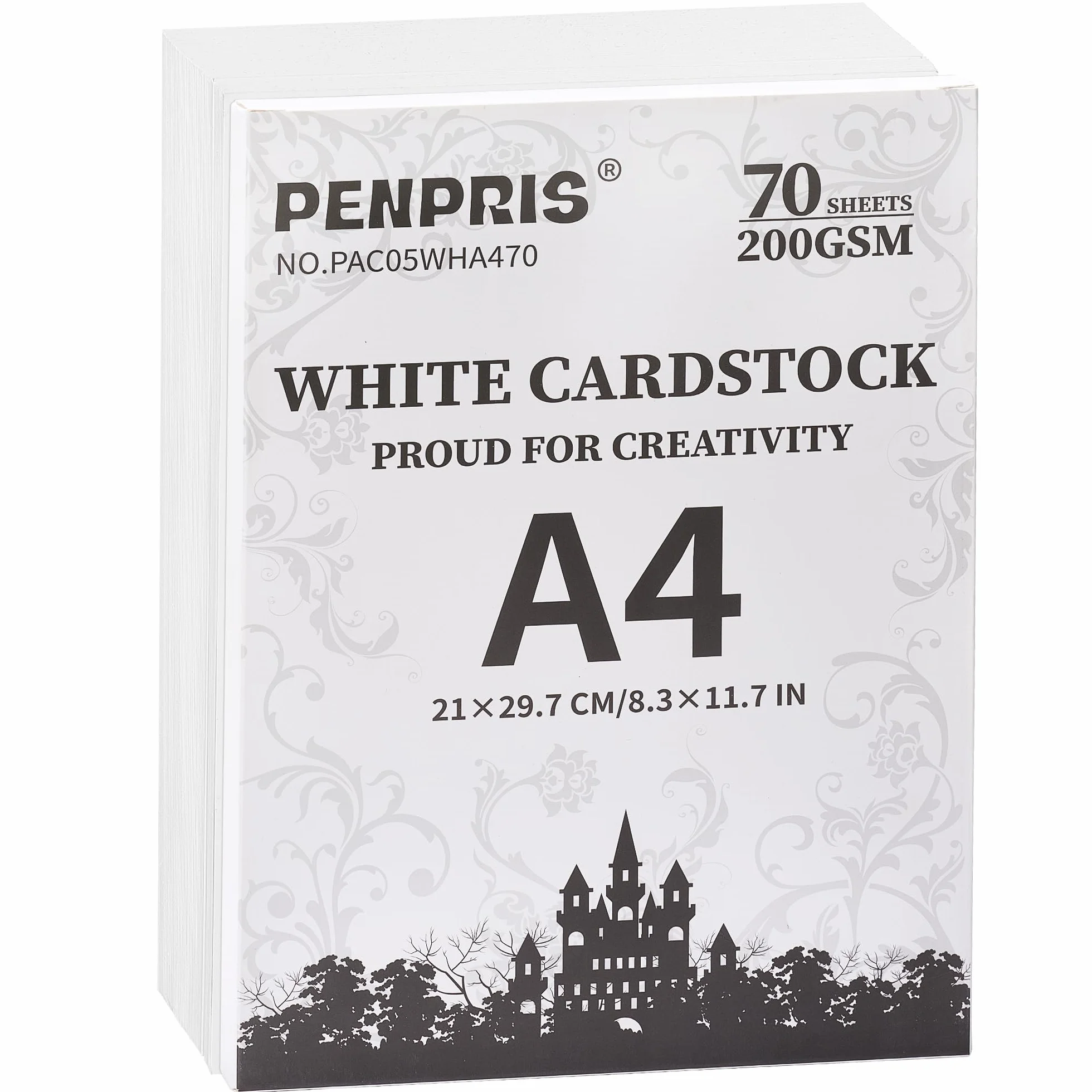 Biały papier kartonowy A4, 70 arkuszy, 200 g/m², ciężki karton do tworzenia kartek, scrapbookingu, drukarki, rzemiosła PAC05WHA470