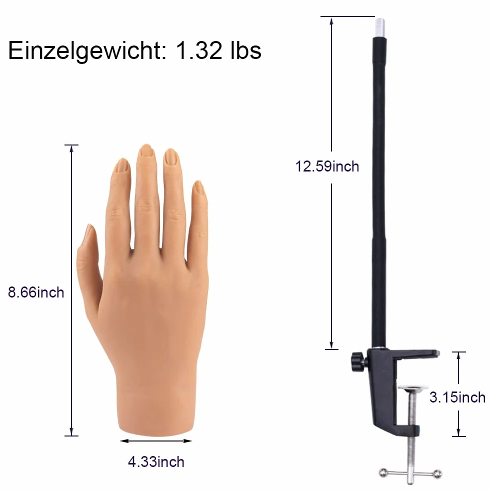 KnowU Ręka treningowa do paznokci z podparciem, praktyczna ręka do paznokci akrylowych, ręka do ćwiczeń paznokci, kolor 3 # lewa
