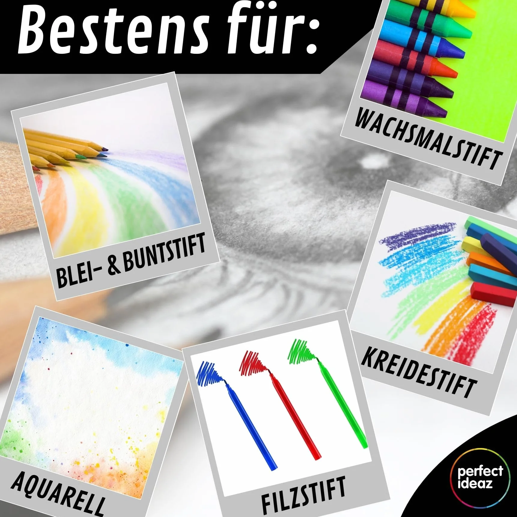perfect ideaz - Szkicownik DIN-A4 poprzeczny, wiązanie spiralne, certyfikat FSC®, 96 stron (48 arkuszy), twarda okładka, czarny, szkicownik, gruby papier 200 g/m², bezkwasowy