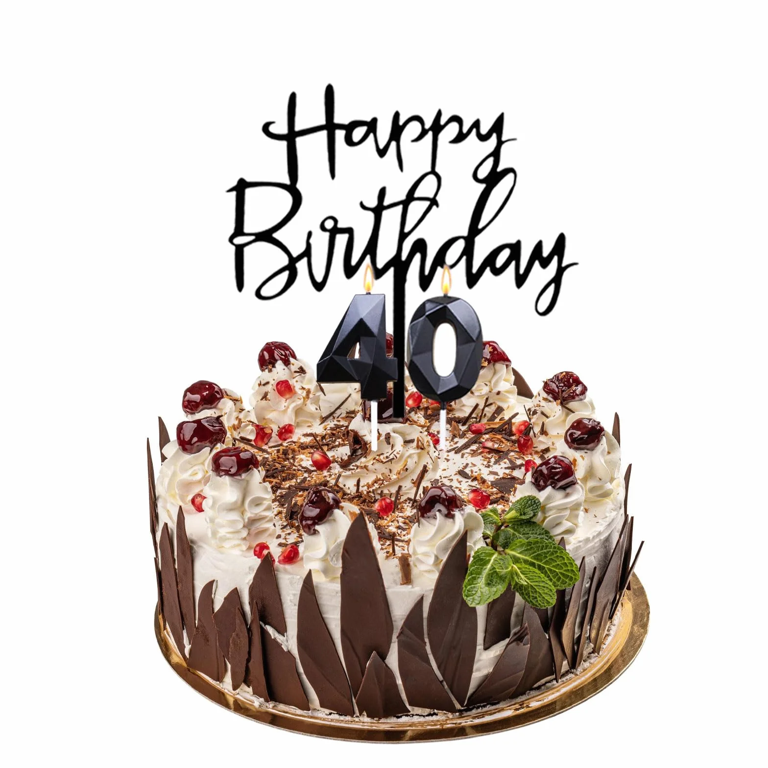 Bolosa 40. urodziny świeca dla mężczyzny i kobiety – Happy Birthday, świece cyfrowe na imprezę (czarna)